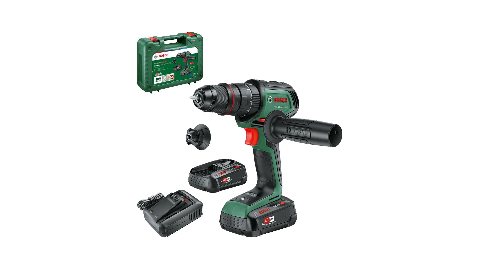 Bosch Taladro Combinado A Batería Advancedimpact 18v-80 Quicksnap Verde/Negro, 2x Batería Li-Ion 2,5ah, Maletín, Power For All Alliance 06039e2102