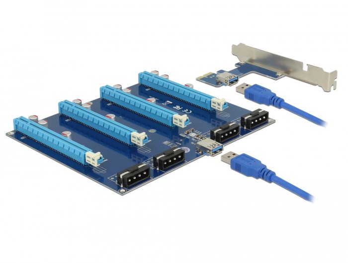 Delock Pci Express Riser Card X1 > 4xpci X16 + Cable Usb 0.60m