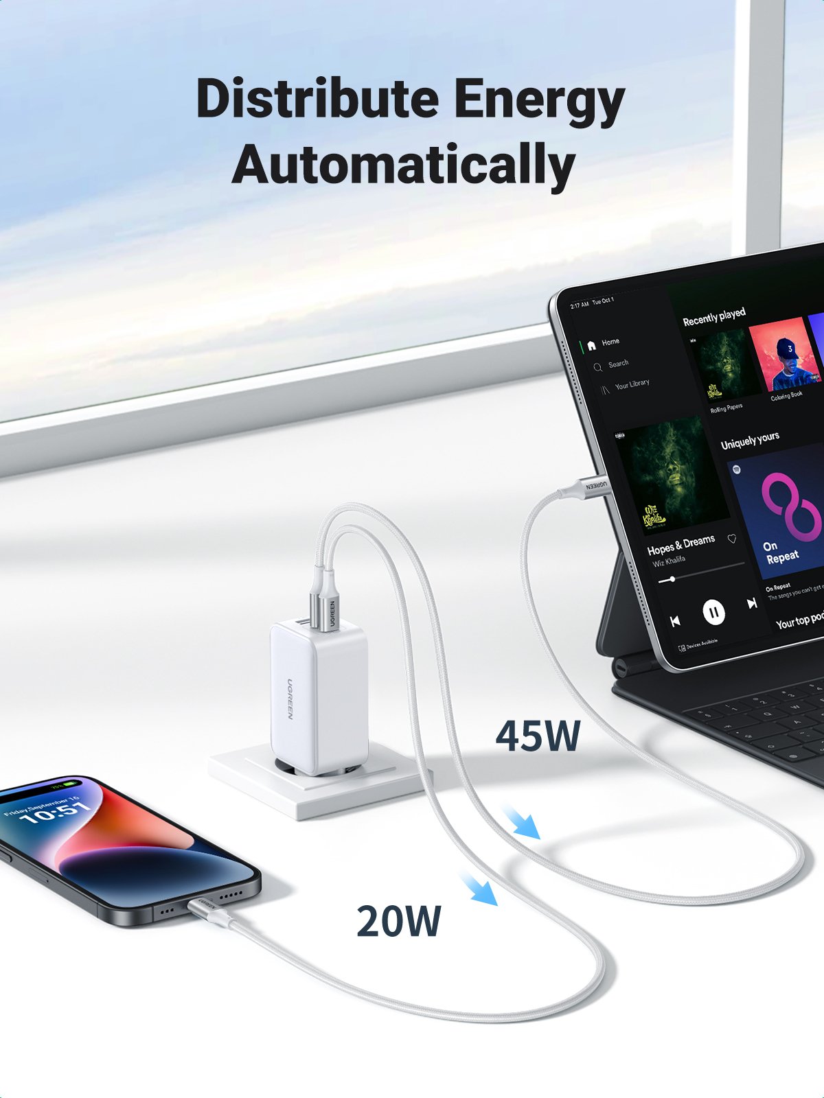 EAN 6941876213344 - Ugreen Nexode USB-A+2*USB-C 65W GaN Tech Fast Charger White Lector de libros electrónicos, Auriculares, A imagen 7