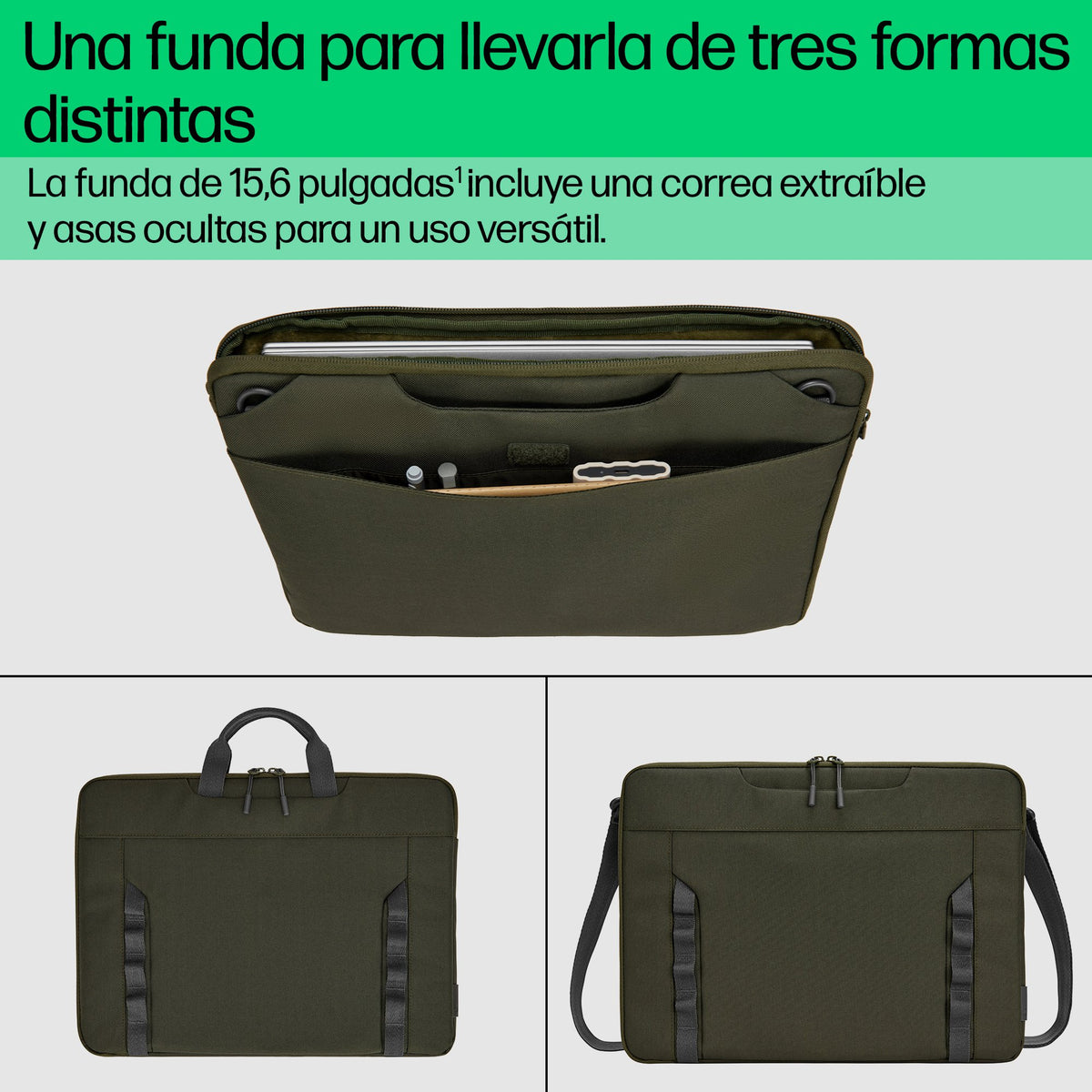 EAN 0197961660456 - HP 15.6 Modular Laptop Sleeve 39,6 cm (15.6") Verde, Gris imagen 3