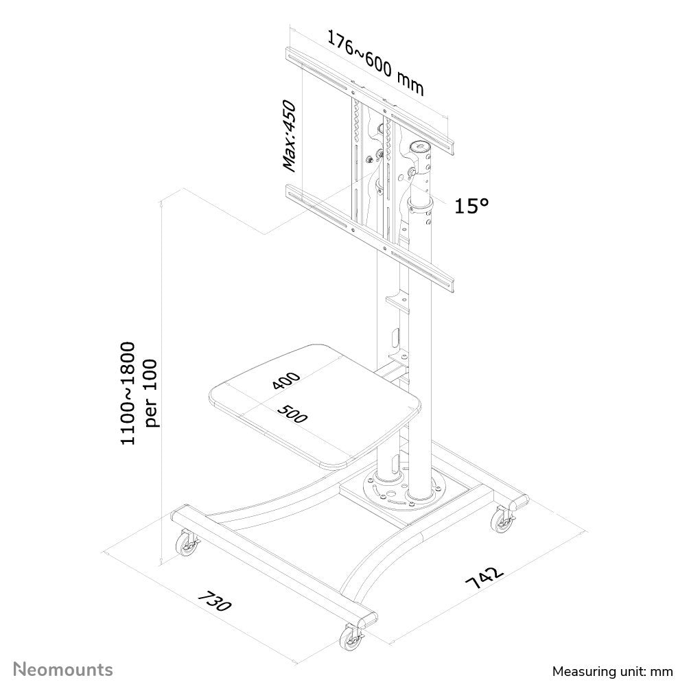 EAN 8717371441623 - Neomounts PLASMA-M1800E mueble y soporte para dispositivo multimedia Plata Soporte de suelo portátil imagen 6