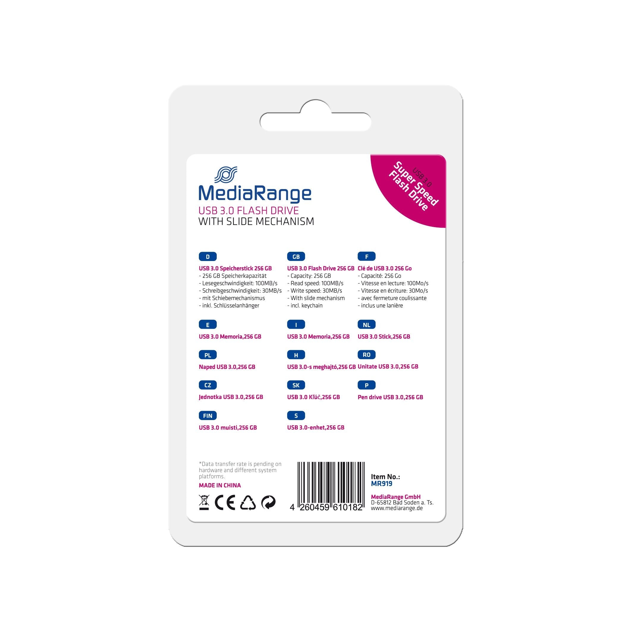 Pendrive Mediarange Mr919 256 Gb Usb Tipo A 3.2 Gen 1 (3.1 Gen 1) Negro, Plata