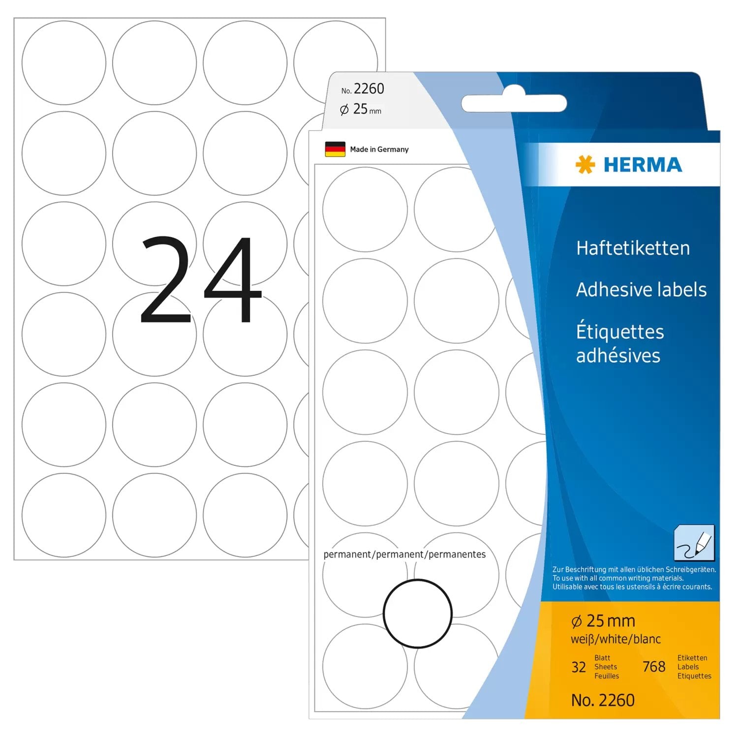 EAN 4008705022606 - HERMA 2260 etiqueta autoadhesiva Círculo Blanco 768 pieza(s) imagen 1