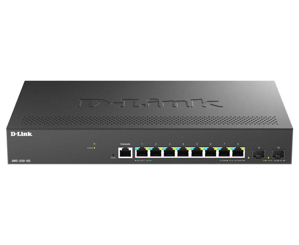 D-Link Dms-1250-10s/E 10-Port Multi-Gigabit Smart Managed Switch Including 8 Multi-Gigabit 2.5g And 2 10g Sfp+ Ports ? 8 X 100/1000/2.5gbase-T Port ? 2 X 10g Sfp+ Port ? Access Control Lists (Acls) ?