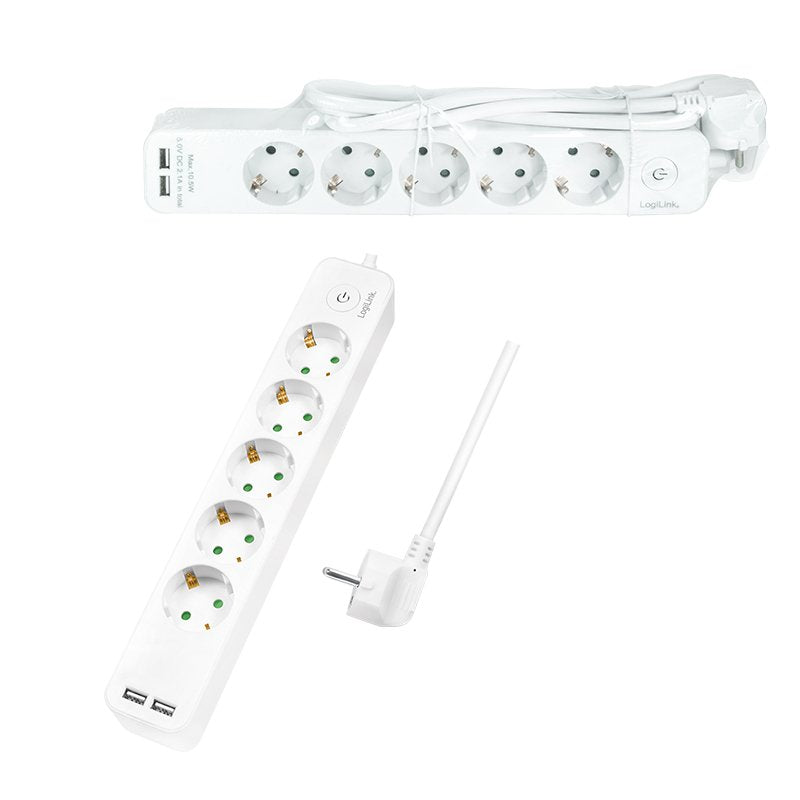 Regleta De Enchufes Logilink De 5 Vías, 1,5 M 2xusb 5v/2,1a Máx.