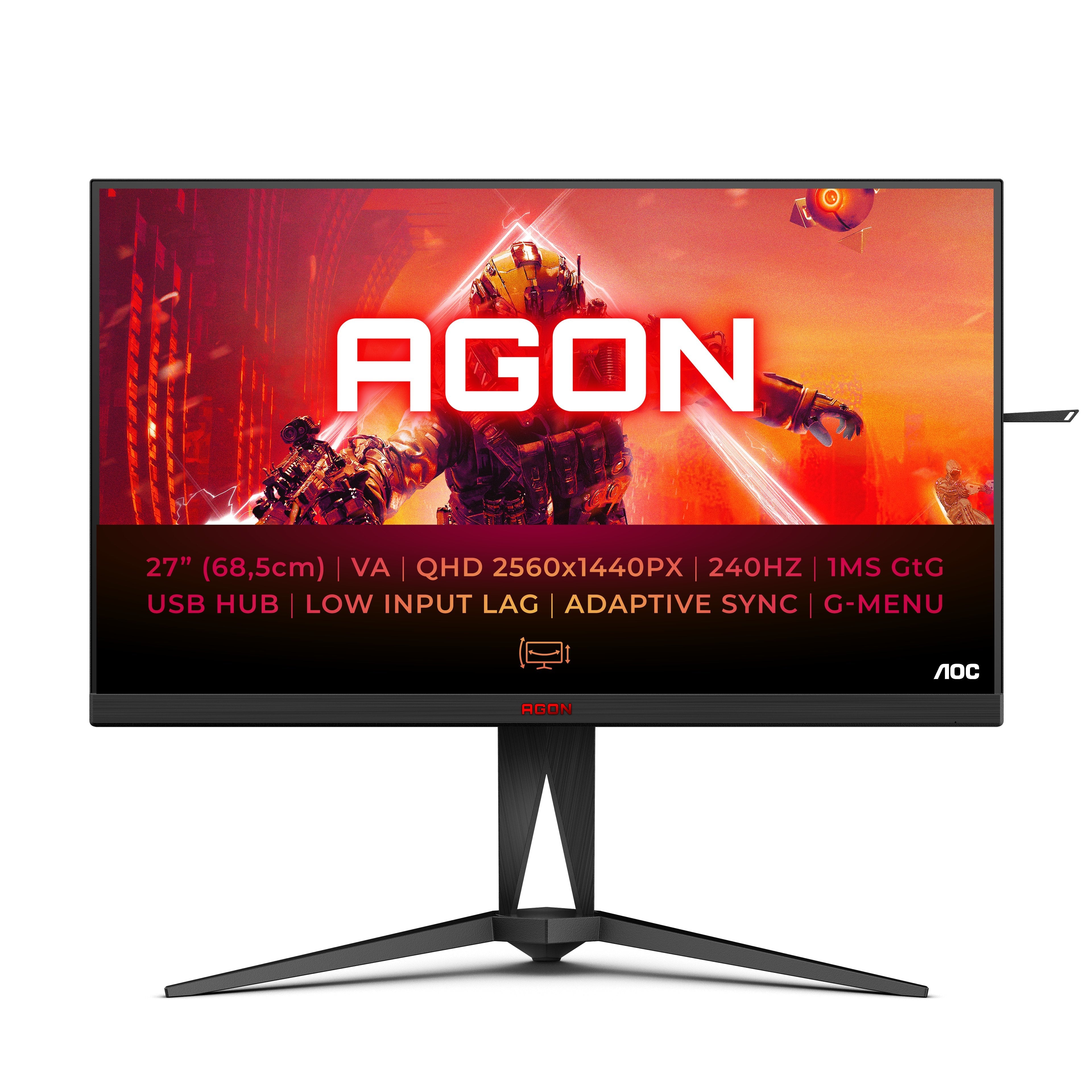 Monitor Aoc Agon Pro Gaming Ag275qzn/Eu 240hz Va / 1ms Gtg / Usb Hub / Has / Hdr400 / Gmenu