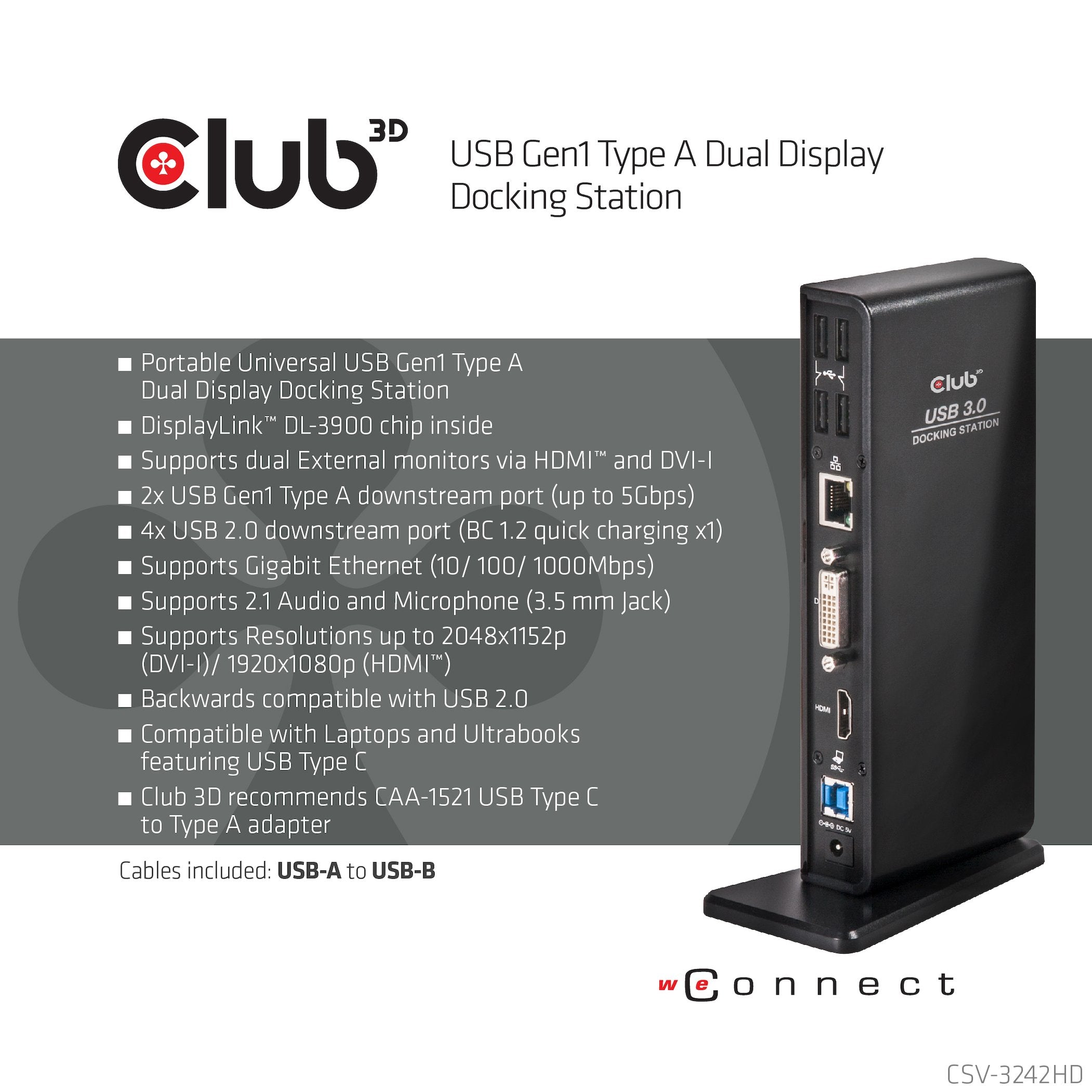 Club3d Sensevision Usb3.0 Dual Display Docking Station