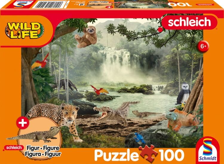 Schmidt Games Schleich: Wild Life - En The Rainforest, Juego Figura 100 Partes, Incluida La Figura De Schleich Crocodilejungs 56467