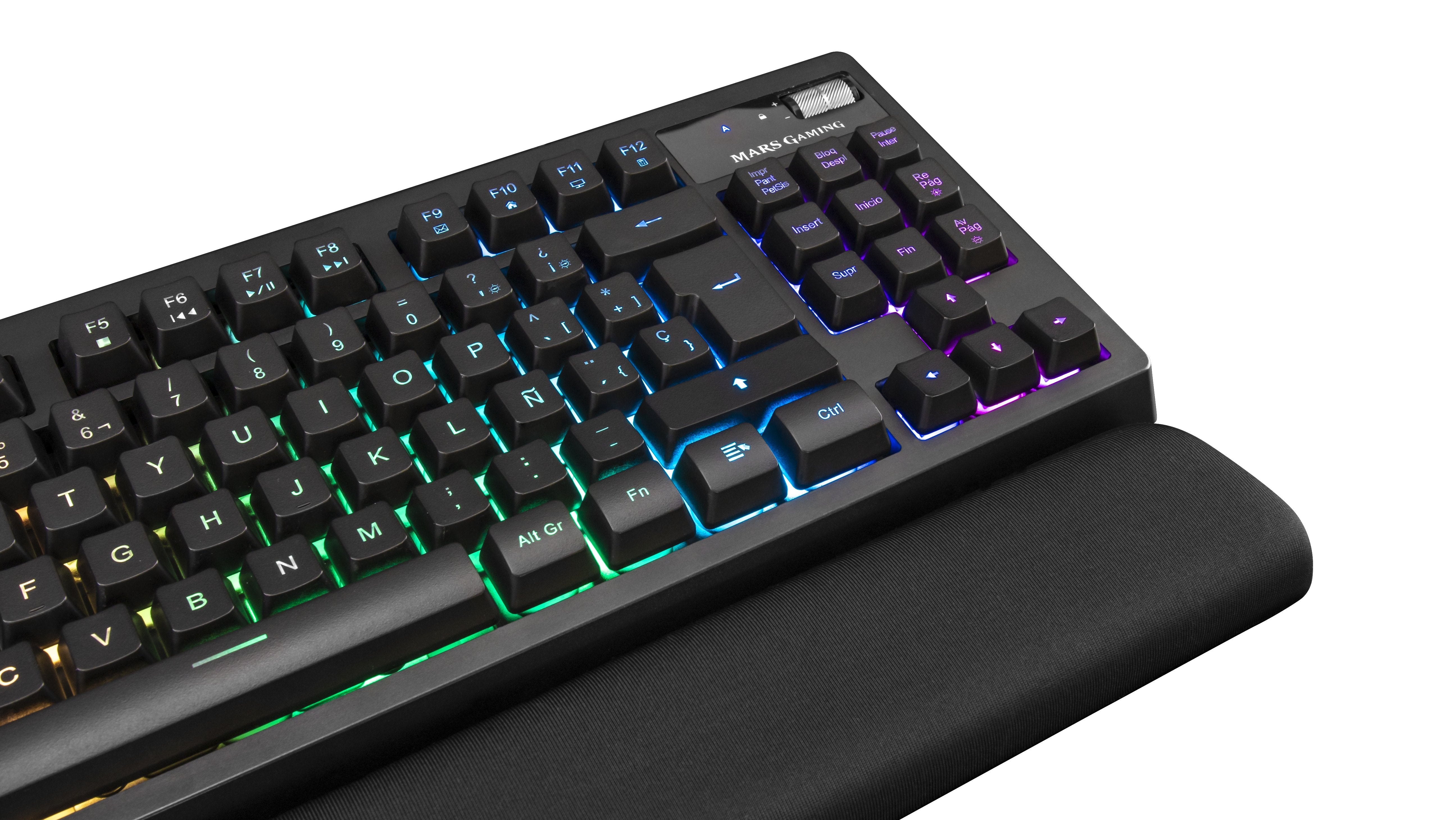 Teclado Español Mars Gaming Mkaxes Tkl H-Mech Iluminación Rgb 9 Efectos Reposamuñecas Gel Negro