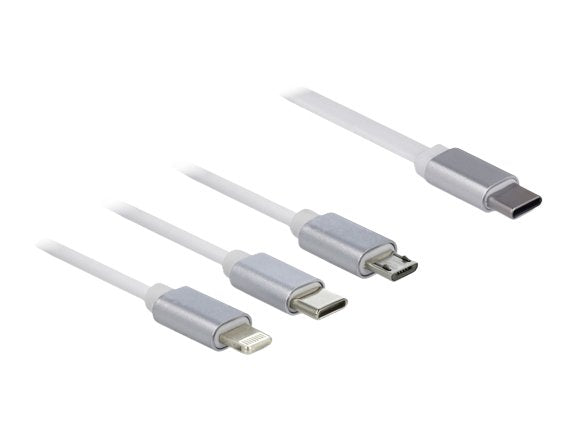 Delock 85844 Cable De Carga Retráctil Usb Type-C 3 En 1 Para Lightning / Micro Usb / Usb Type-C Blanco