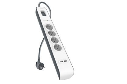 EAN 0745883643530 - Belkin BSV401CA2M limitador de tensión Negro, Blanco 4 salidas AC 2 m imagen 1