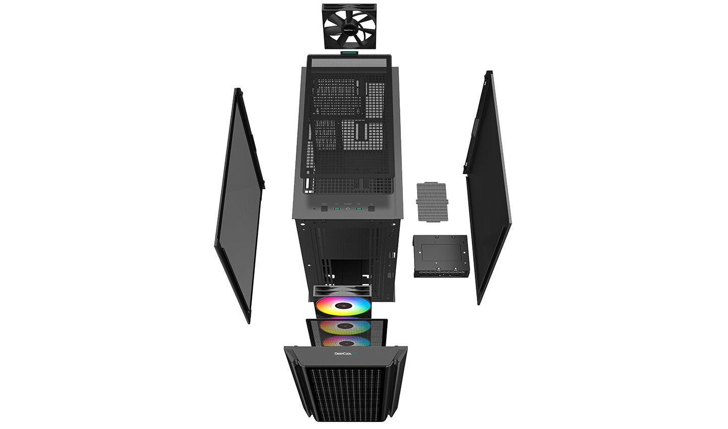 Caja Pc Deepcool E-Atx Cg540 Rgb 4f Black Tempered Glass Bahias 2x3.5, 2x2.5/Audio In/Out/2xusb3.0