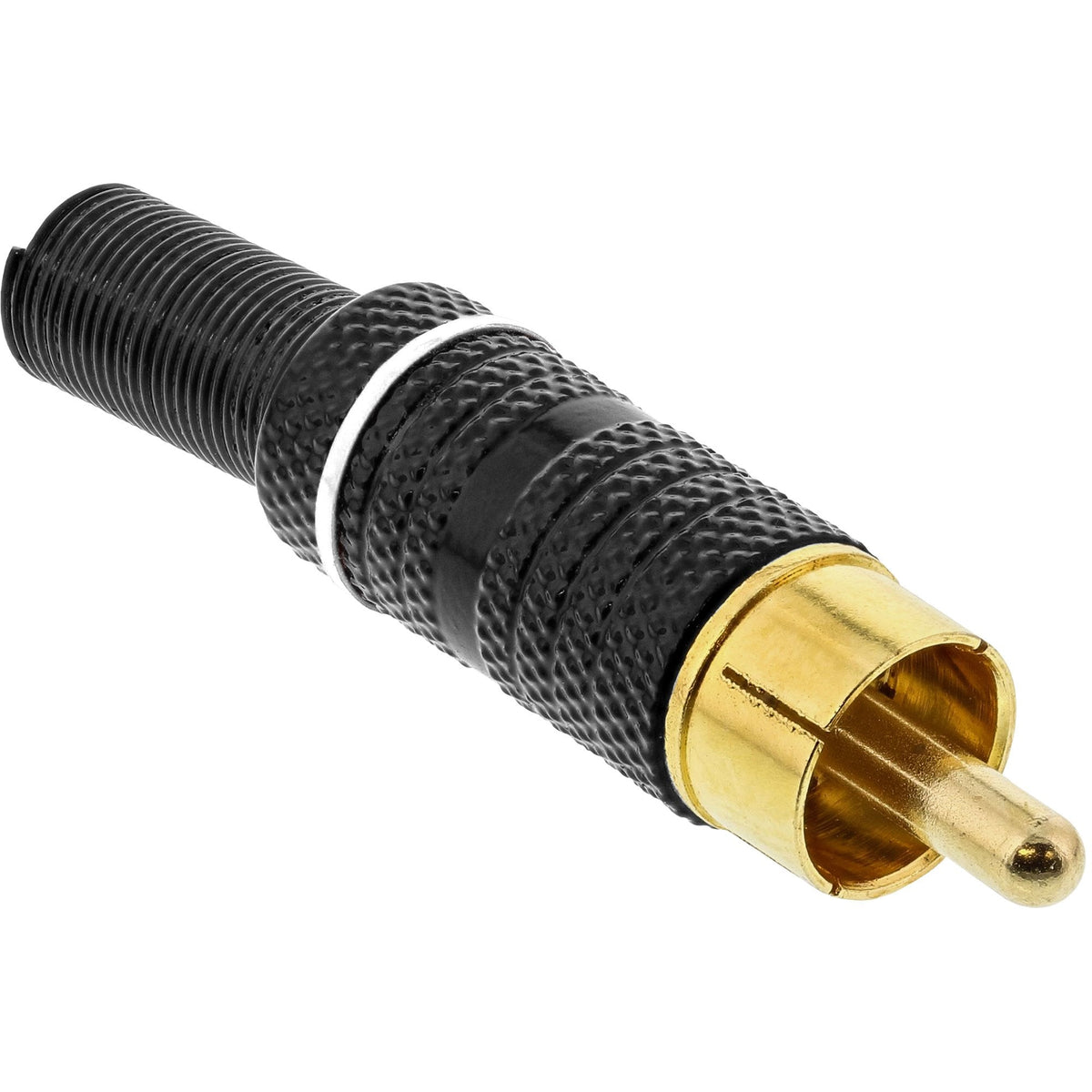 Inline Rca Macho Para Soldar Anillo Blanco Metal Negro Para Cable De 6mm