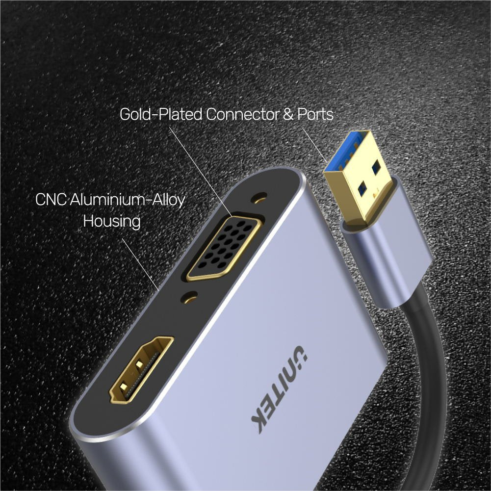 EAN 4894160047885 - UNITEK V1304A adaptador de cable de vídeo 0,15 m USB tipo A HDMI + VGA (D-Sub) Gris imagen 4