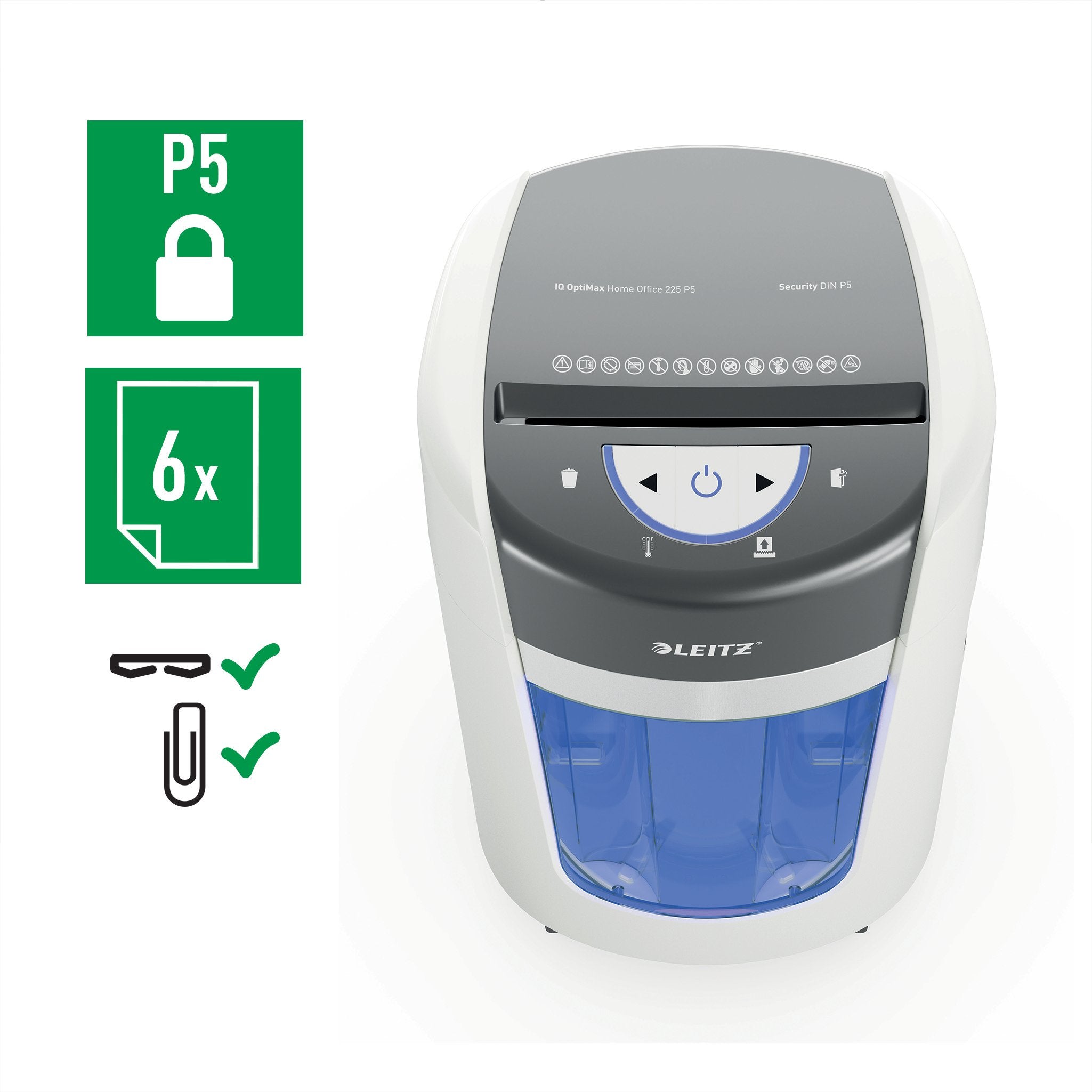 EAN 4002432142415 - Leitz IQ OptiMax Home Office 225 triturador de papel Microcorte 58 dB Gris, Blanco imagen 5