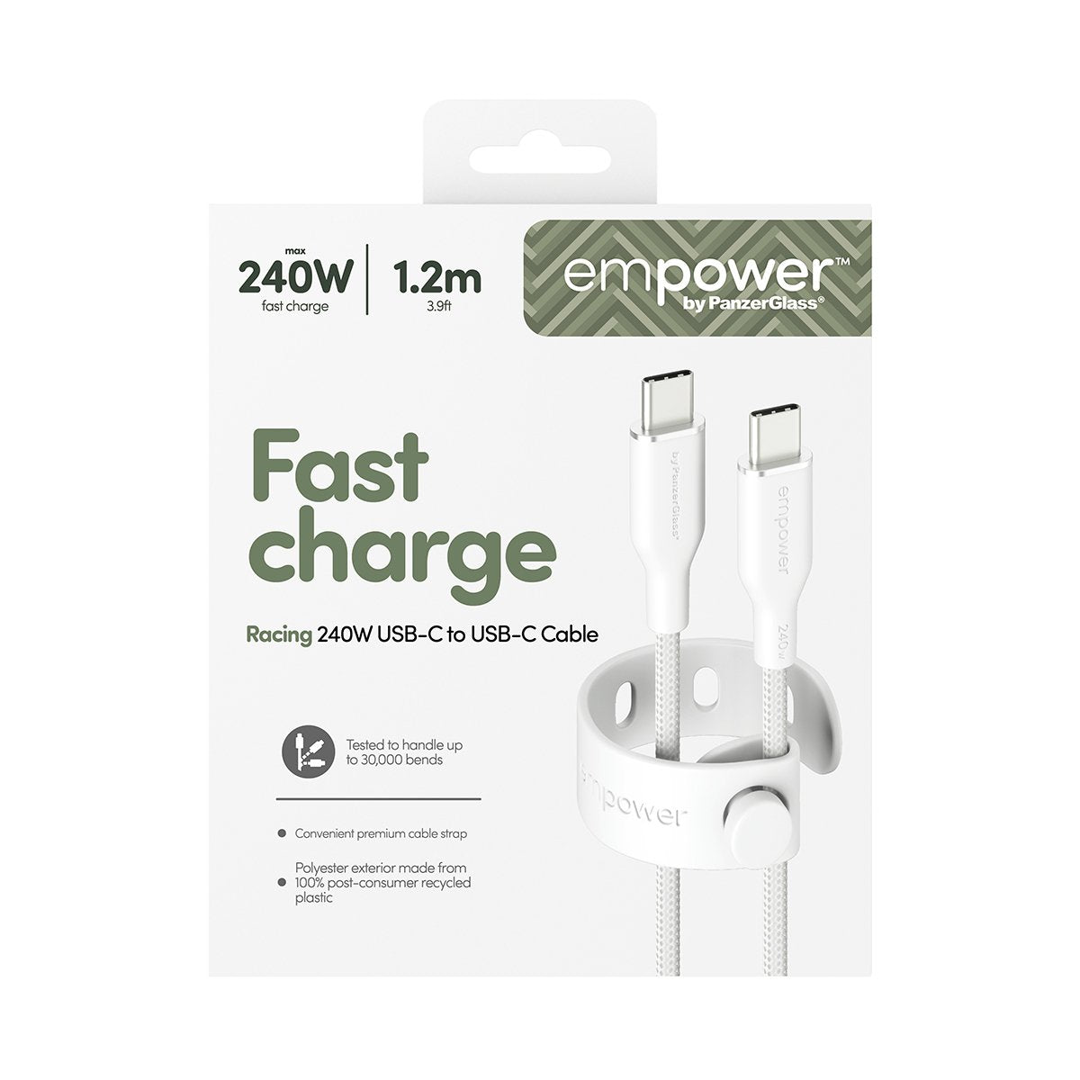 EAN 5715685027666 - PanzerGlass empower™ by ® Racing 240W USB-C to USB-C Cable | USB 2.0 | 1.2M | Silver White cable USB Blan imagen 5