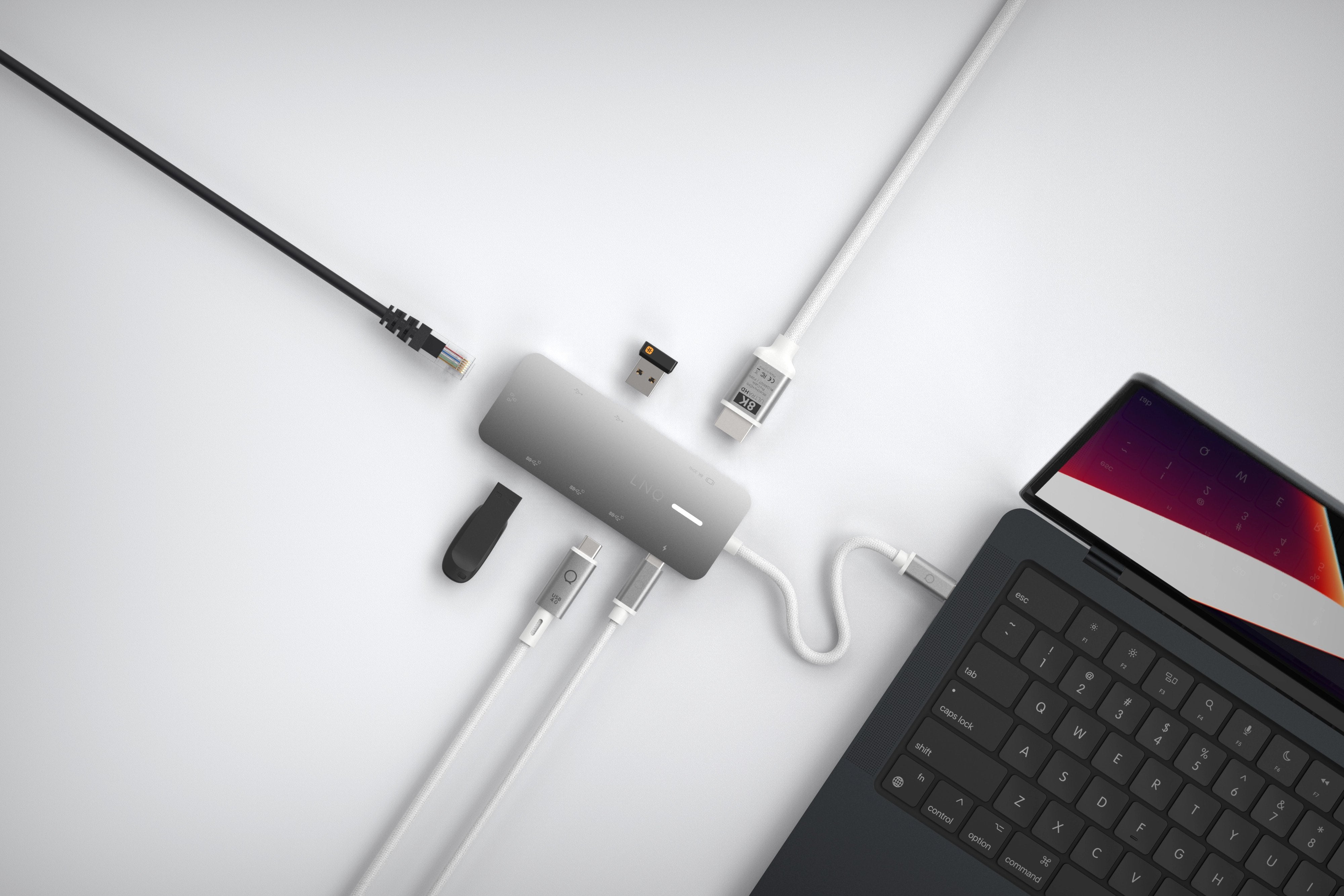 Hub 8 Puertos Pro Usb-C 140w Gris Linq Usb-C/ 1xusb3.2, 1xhdmi, 1xusb-C Pd Hasta 140w, 2xusb-C, 1xrj45 2,5gbps, 1xlector De Tarjetas Tf Y Microsd, 1xlector De Tarjetas Sd 4.0