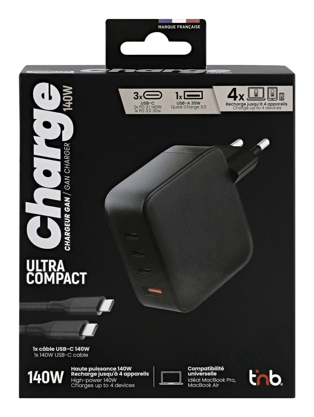 EAN 3303170120835 - T'nB CHNBGAN140W cargador de dispositivo móvil Portátil, Tableta, Smartphone Negro Corriente alterna Inte imagen 5