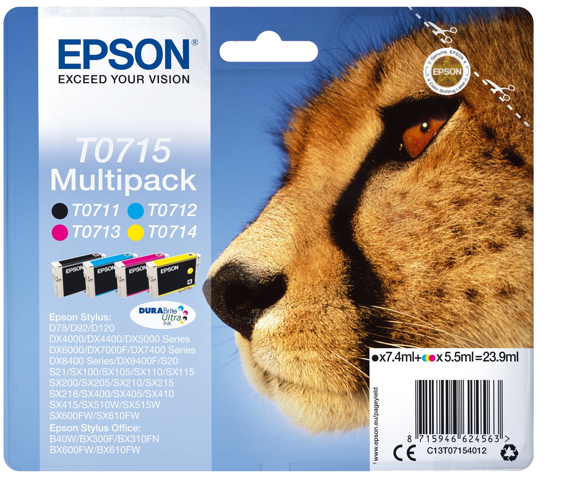EAN 8715946624563 - Epson T0715 cartucho de tinta 1 pieza(s) Original Rendimiento estándar Negro, Cian, Magenta, Amarillo imagen 1