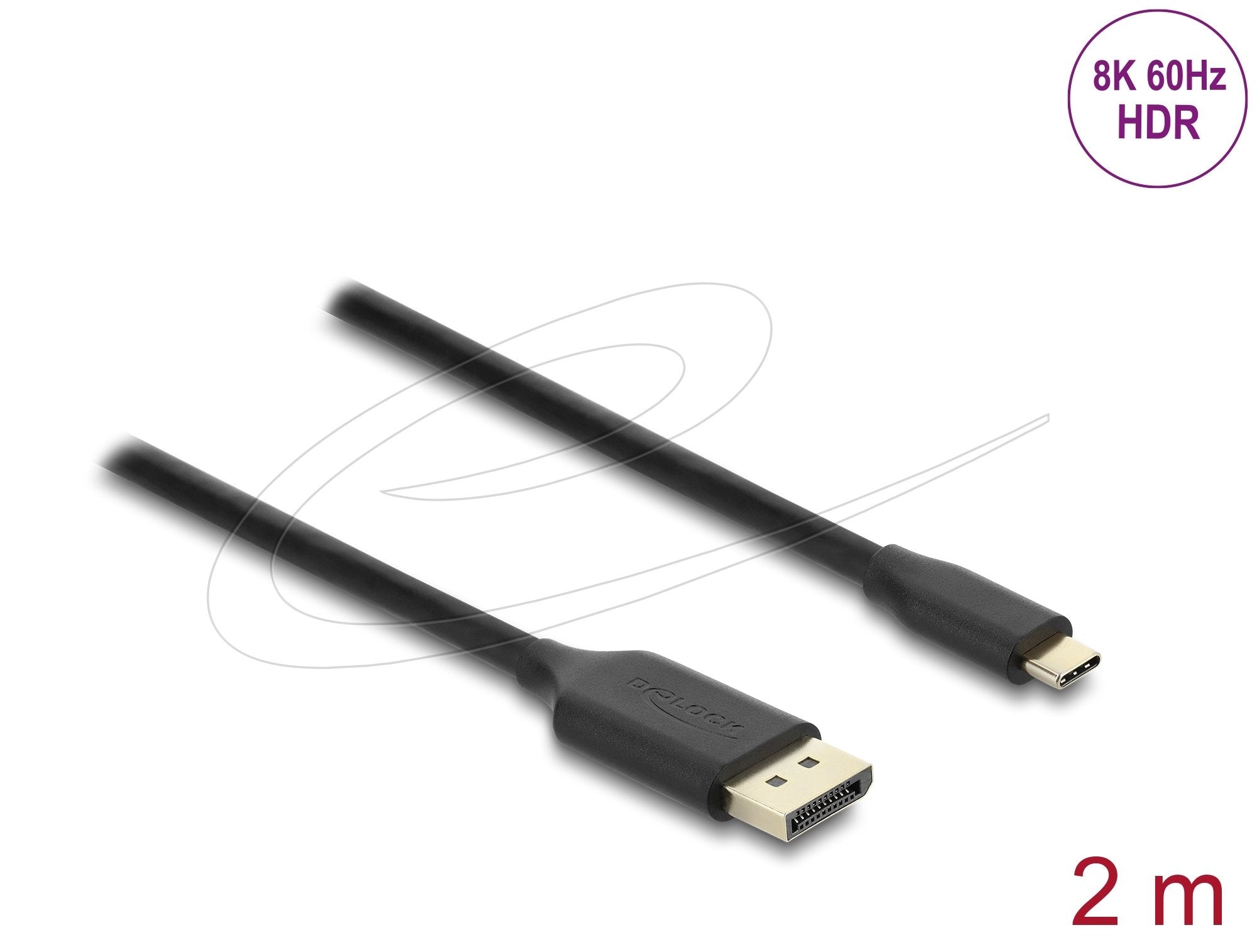 Delock Usb Type-C Zu Displayport Cable (Dp Alt Mode) 8k 60 Hz Mit Hdr Funktion 2 M Schwarz