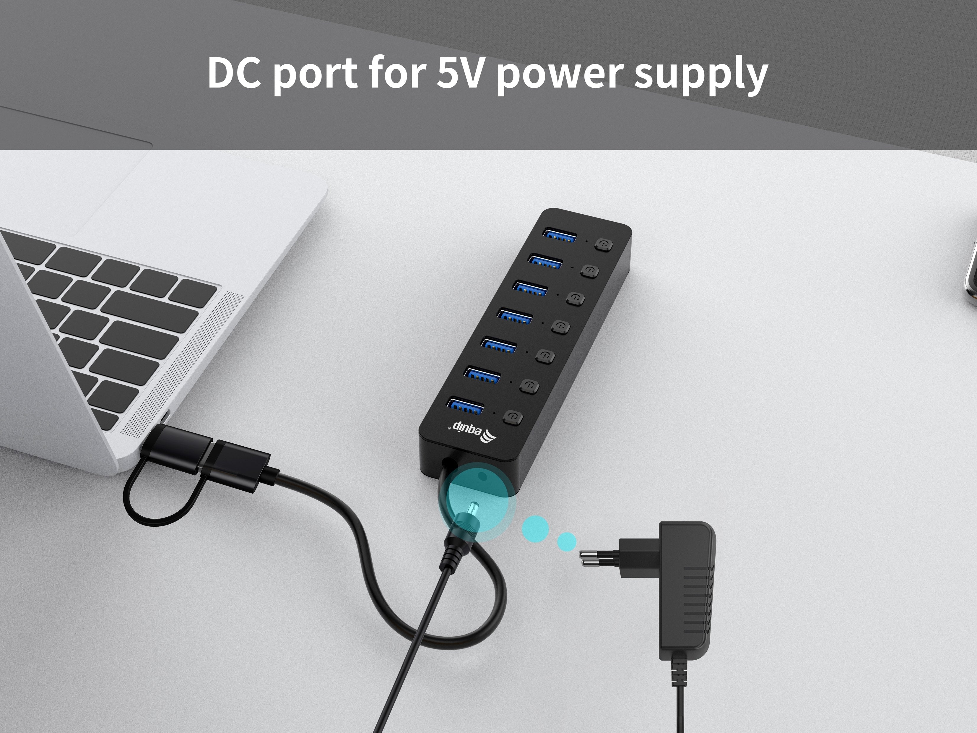 Equip Usb-Hub 7-Port 3.2 ->7x3.2 Inkl Usb-C Adaptador Negro