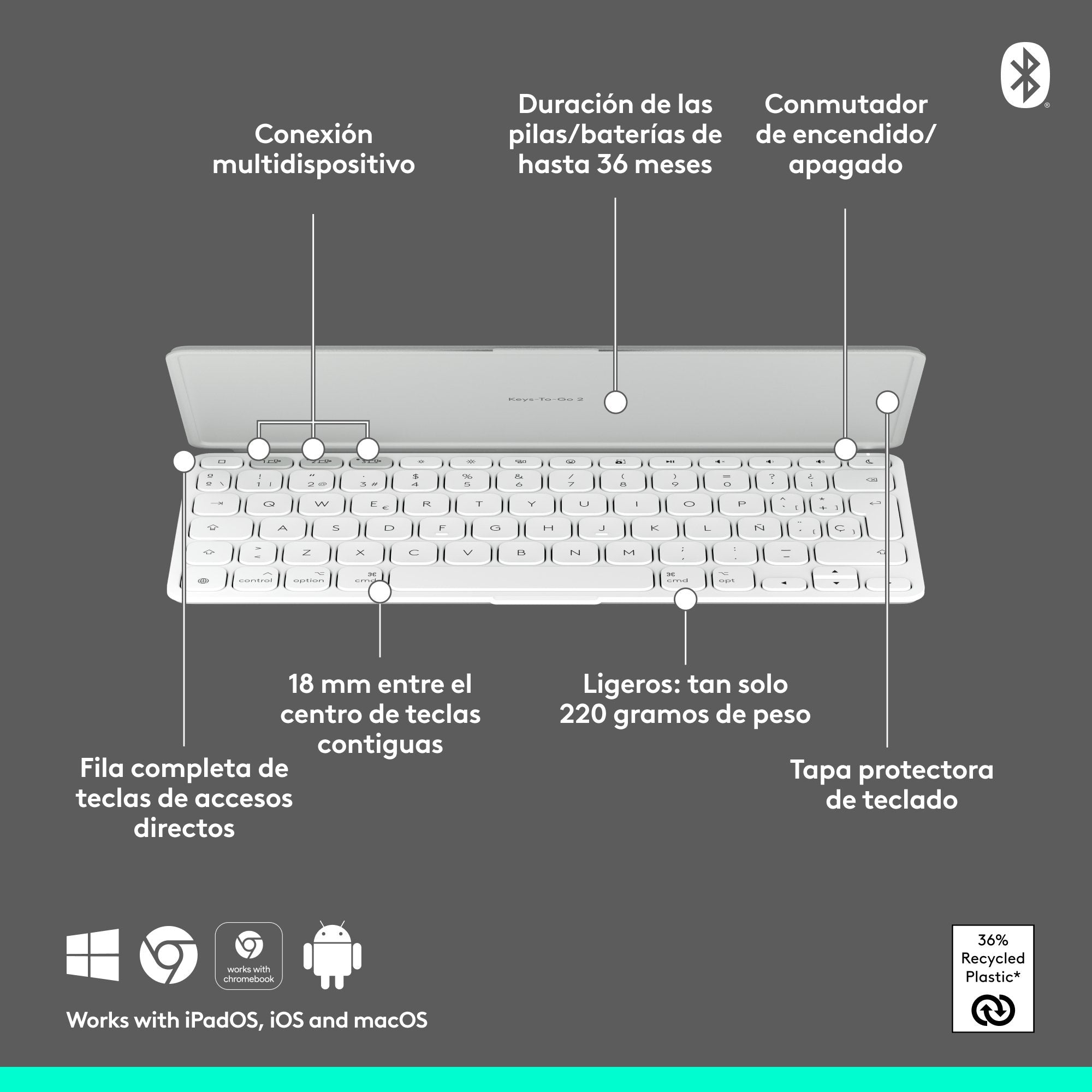 EAN 5099206126152 - Logitech 920-013011 teclado para móvil Español Bluetooth Gris, Blanco imagen 14