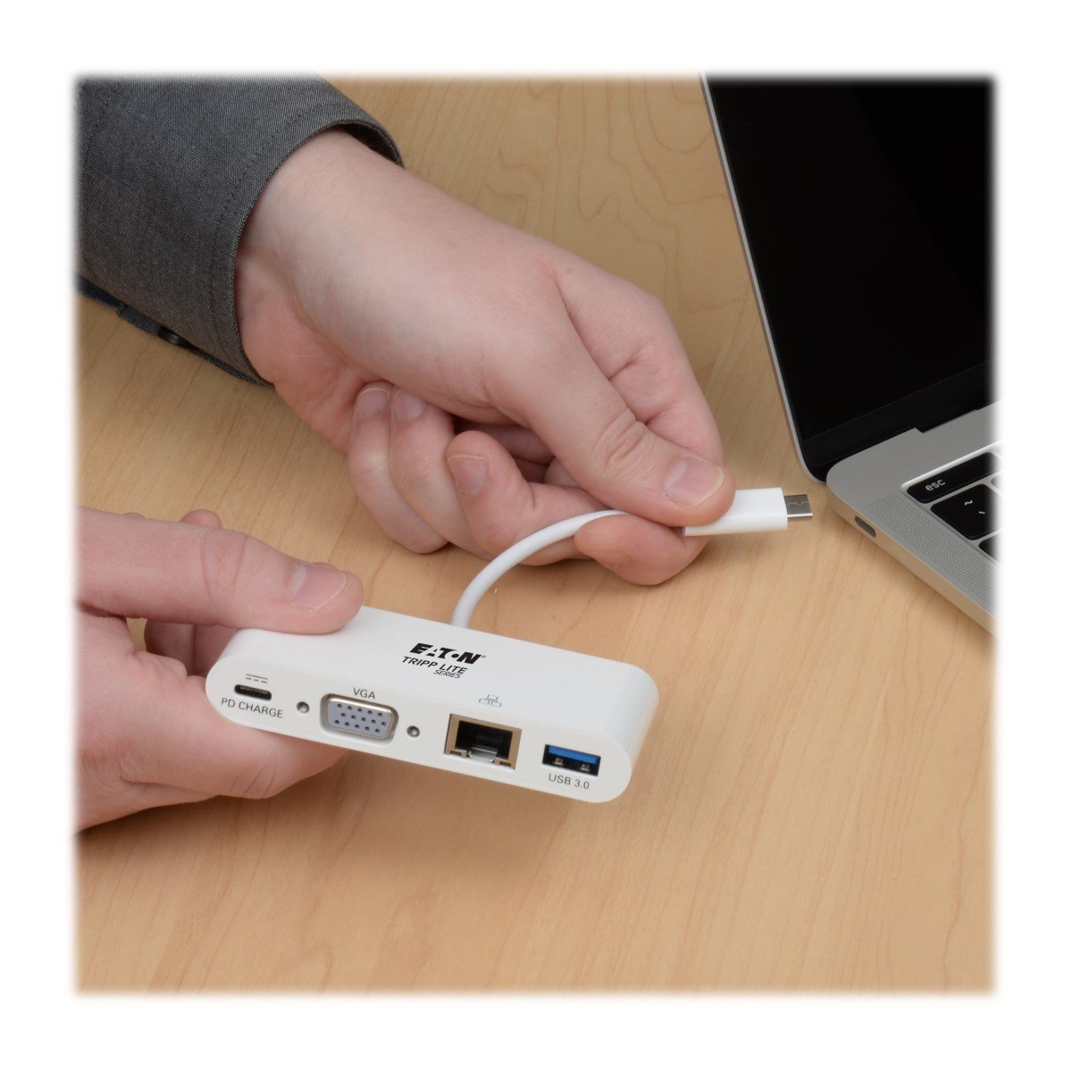 Eaton Tripp Lite Usb-C Multiport Adapter Vga Usb-A Port Gbe And Pd Charging White