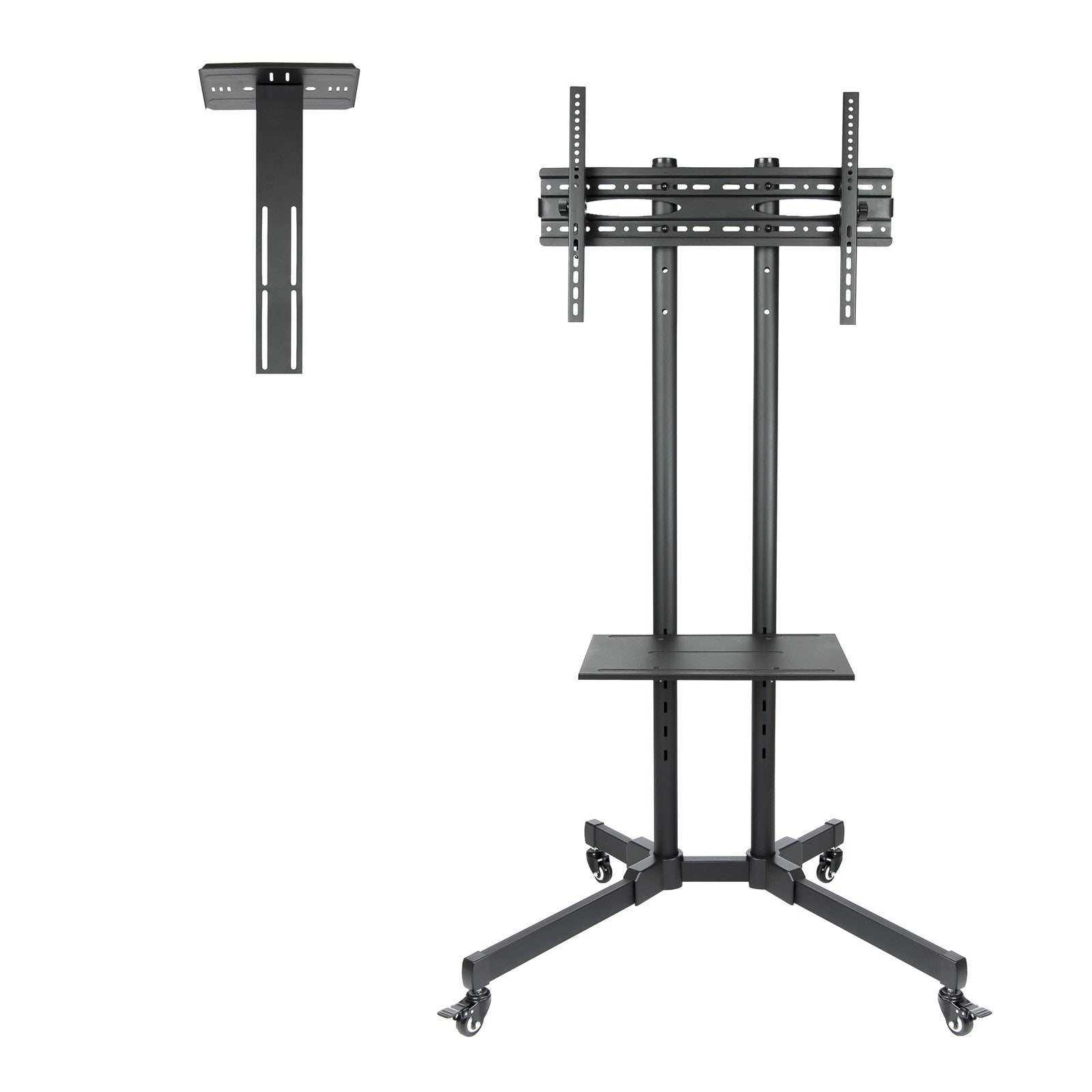 Tooq Soporte De Pantalla De Suelo Con Ruedas 37"-70" - Bloqueo De Ruedas - Dos Estantes - Peso Max 50kg - Vesa