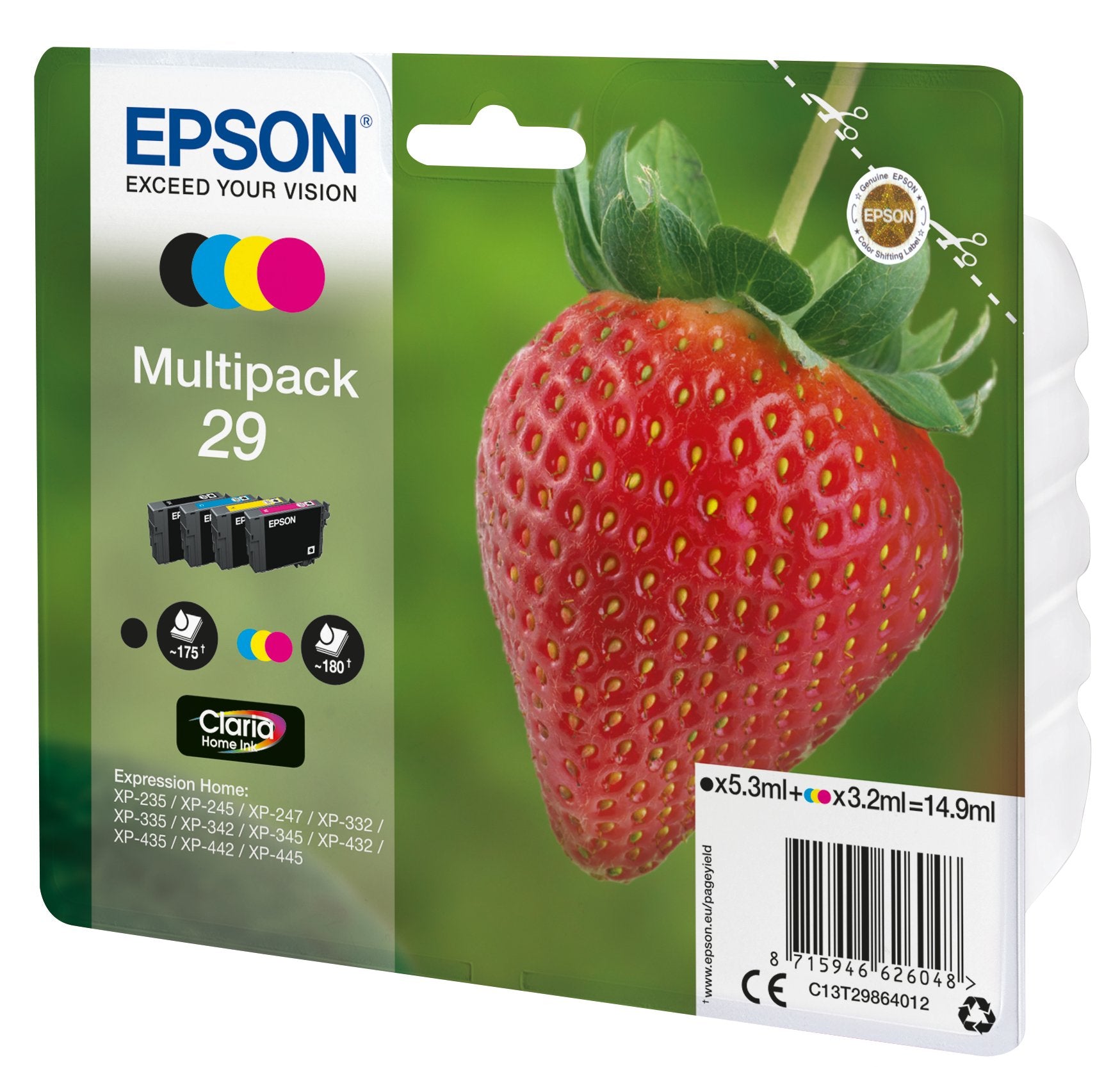 EAN 8715946626055 - Epson Strawberry C13T29864022 cartucho de tinta 1 pieza(s) Original Rendimiento estándar Negro, Cian, Mag imagen 1