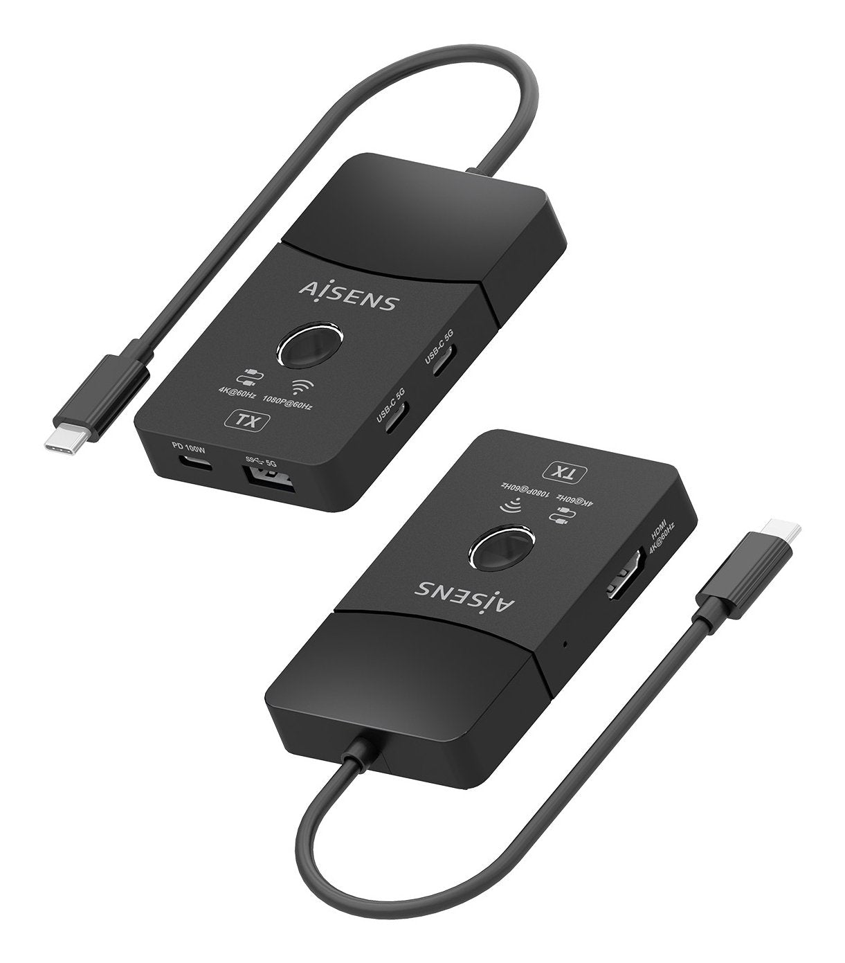 Aisens Docking Usb-C A Hdmi 1080p@60hz (Inalambrico) 30m, 1xhdmi 4k60hz (Cable) 2xusb-C 1xusb-A 1xusb-C Pd 100w, Negro