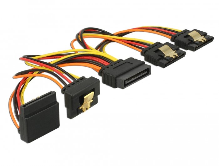 Delock Cable Sata 15 Pin Strom Stecker Mit Einrastfunktion > Sata 15 Pin Strom Buchse 2 X Gerade 1 X Unten 1 X Oben 15 Cm