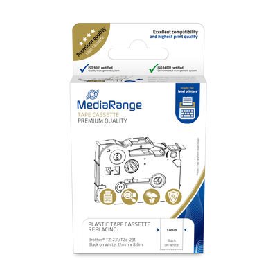 Mediarange Cinta Brother Tz-231 / Tze-231 12 Mm 8 M Negro, Blanco,