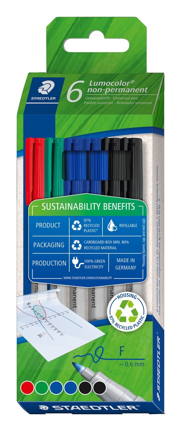 EAN 4007817099995 - Staedtler Lumocolor Non-Permanent marcador 6 pieza(s) Negro, Azul, Verde, Rojo imagen 1