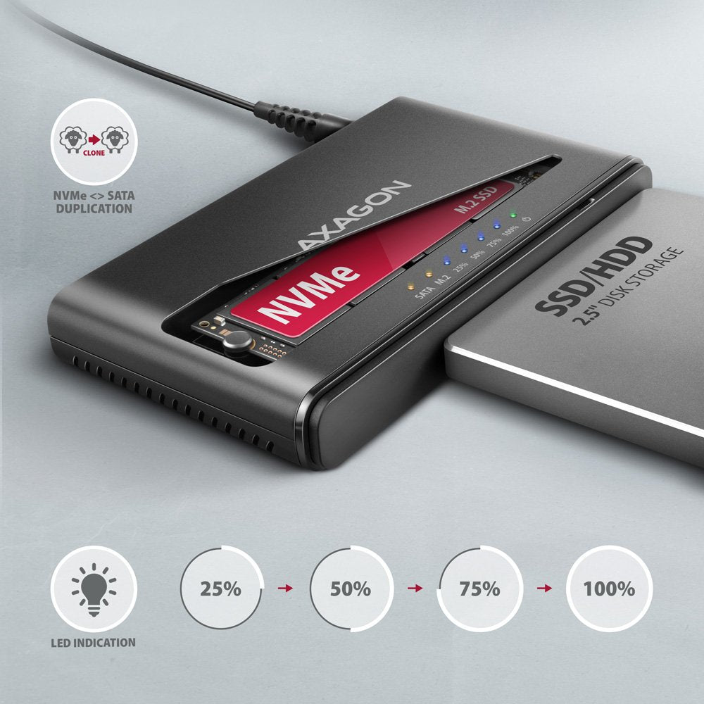 EAN 8595247907332 - Axagon ADSA-CC USB-C 10Gbps - NVMe M.2 SSD & SATA 2.5/3.5 SSD/HDD CLONE MASTER 2 - Digital/Daten - NVMe U imagen 4
