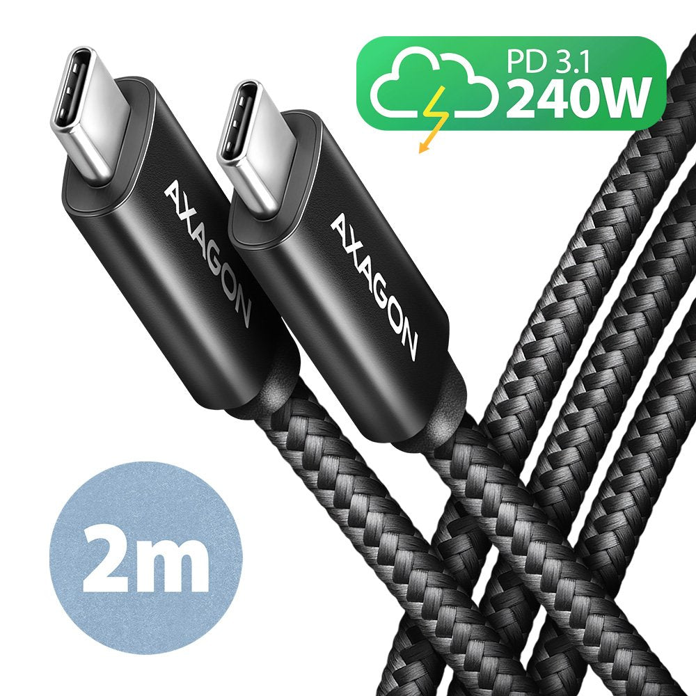 EAN 8595247907417 - Axagon BUCM2-CM20AB Ladekabel USB-C zu USB-C 2.0, 2 m, PD 240 W 5 A, ALU - Schwarz - 2 Meter langes USB-C imagen 1