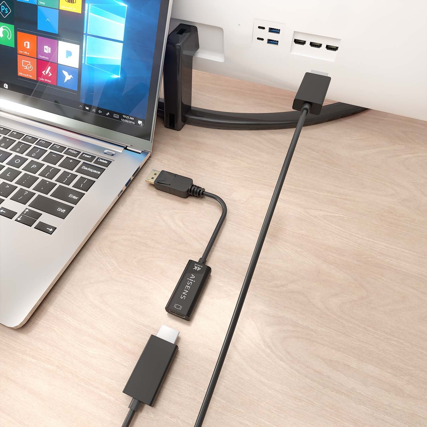Aisens Conversor Displayport A Hdmi 4k@60hz, Dp/M-Hdmi/M, Negro, 15cm