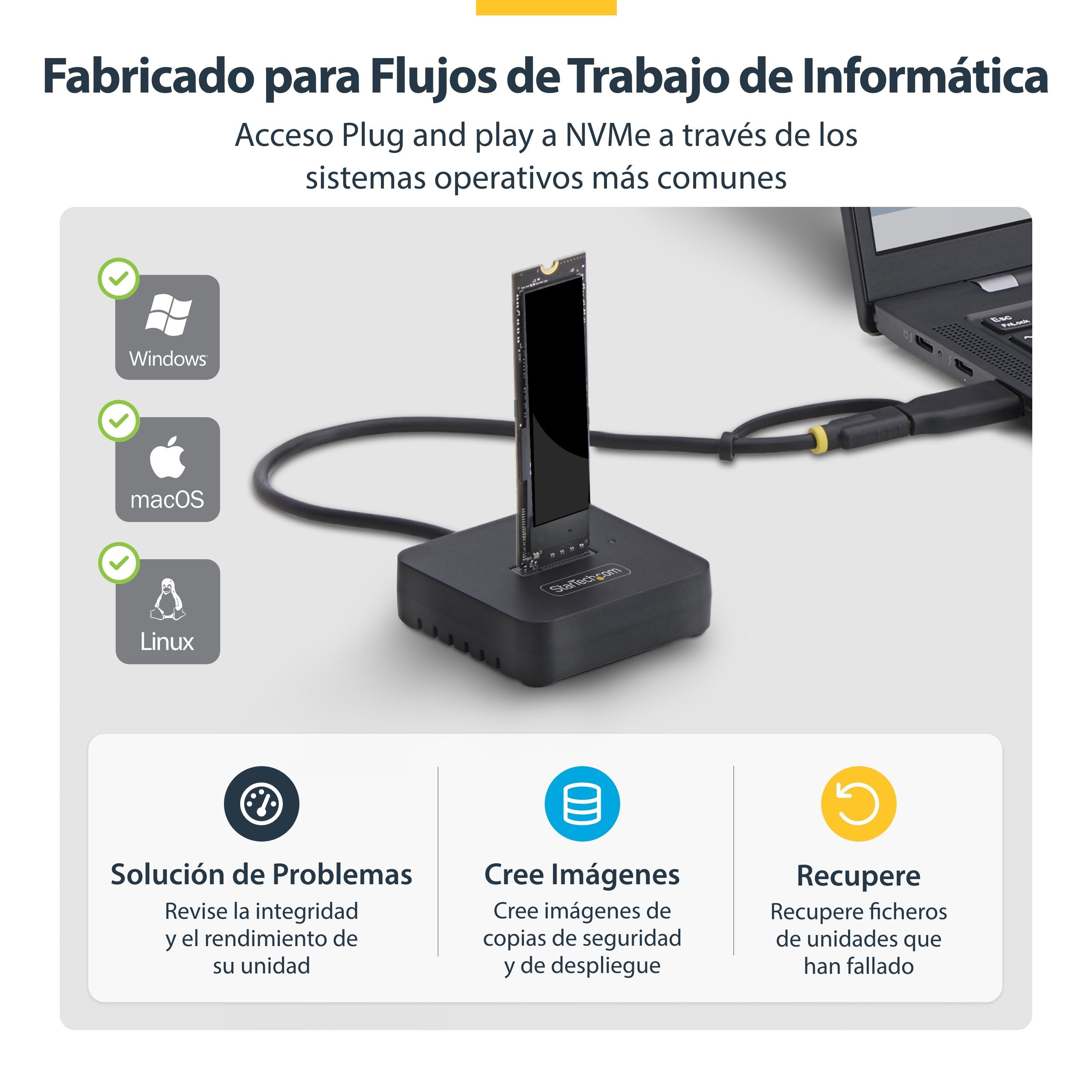 EAN 0065030912563 - StarTech.com 1USB3-NVME-DOCK base de conexión para disco duro USB 3.2 Gen 2 (3.1 Gen 2) Type-C Negro imagen 10