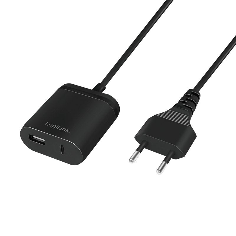 Logilink Pa0256 - Adaptador De Corriente Usb Con Cable Fijo De 1,5 M, 1 Usb-A Y 1 Usb-C, 12 W (5 V/2,4 A), Color Negro
