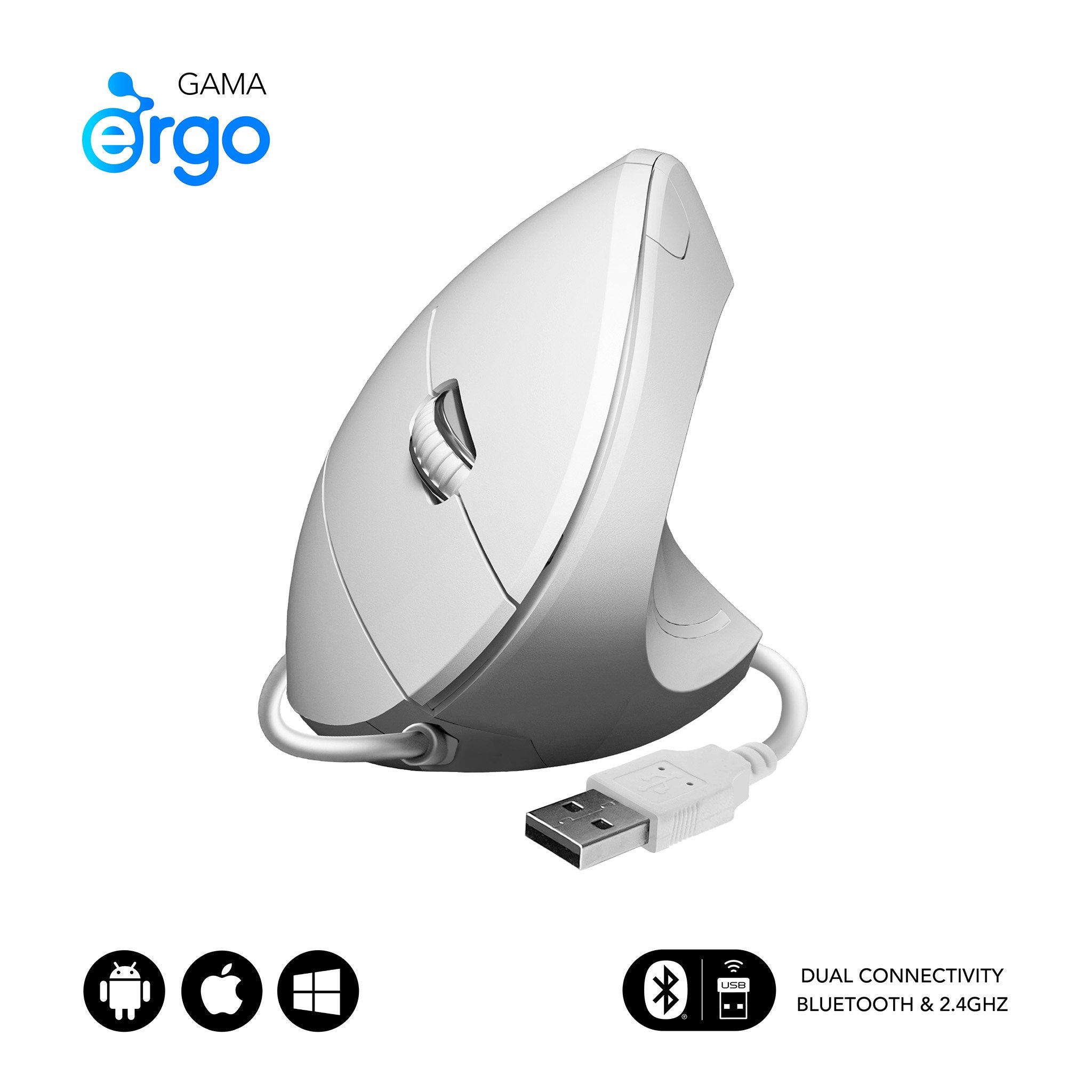 Raton Subblim Glide Vertical Ergo Vertical Usb 1600dpi - 5 Botones - Uso Diestro - Blanco