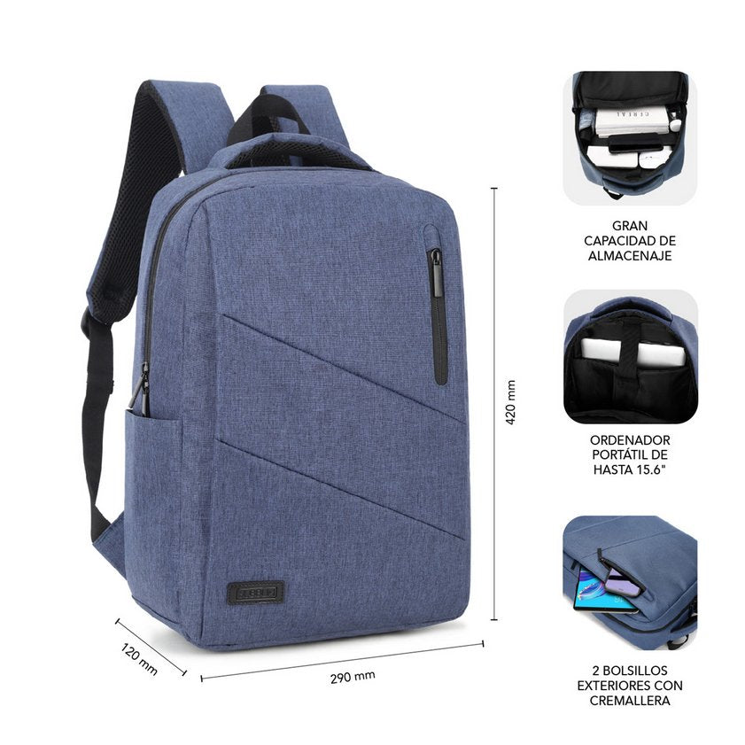 Mochila Subblim City Backpack Para Portátiles Hasta 15.6'/ Puerto Usb/ Azul
