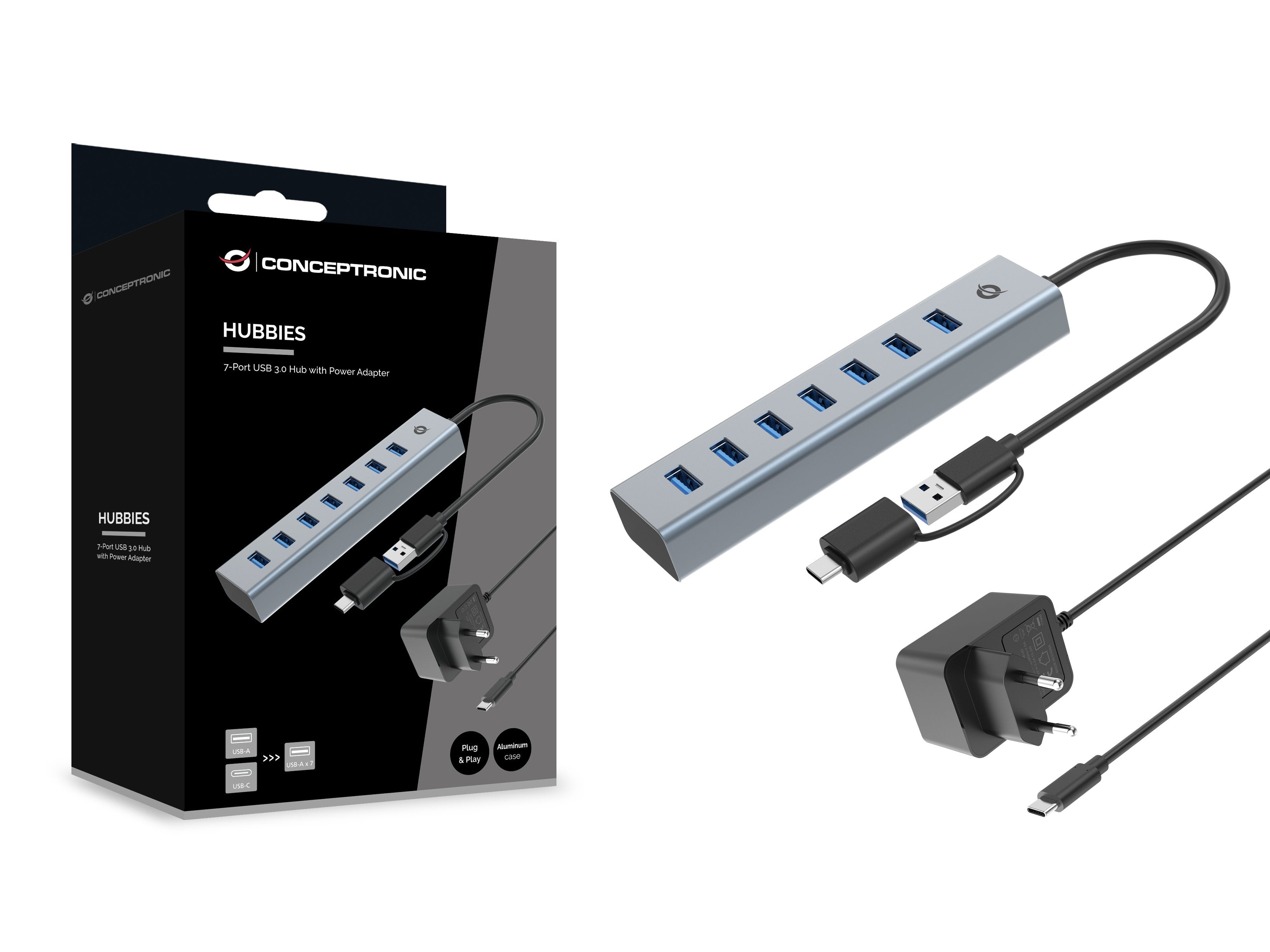 EAN 4015867238318 - Conceptronic HUBBIES21GP hub de interfaz USB 3.2 Gen 1 (3.1 Gen 1) Type-A 5000 Mbit/s Gris imagen 4