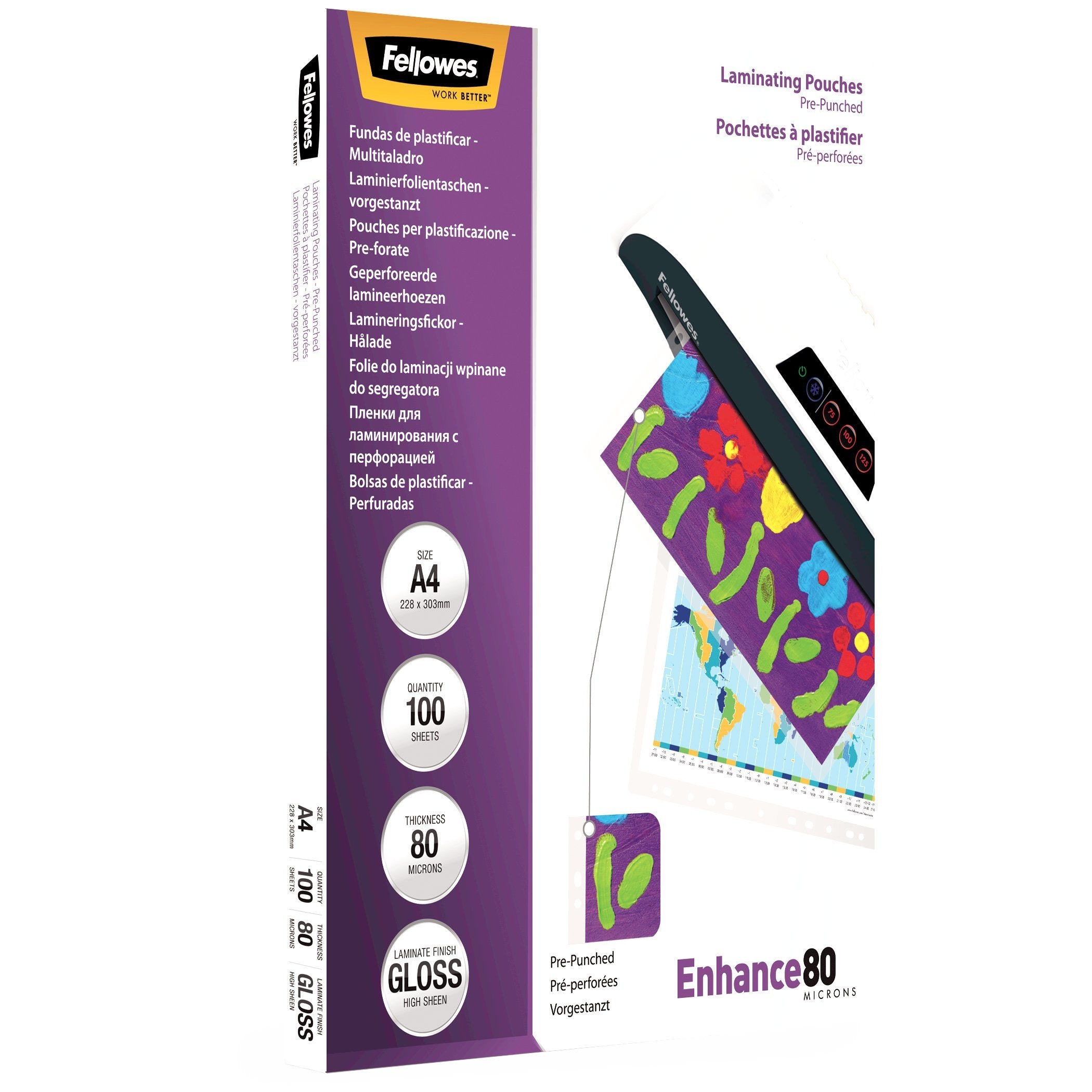 Fellowes Pack 100 Fundas Plastificar 80 Mic. Taladradas 228x303mm