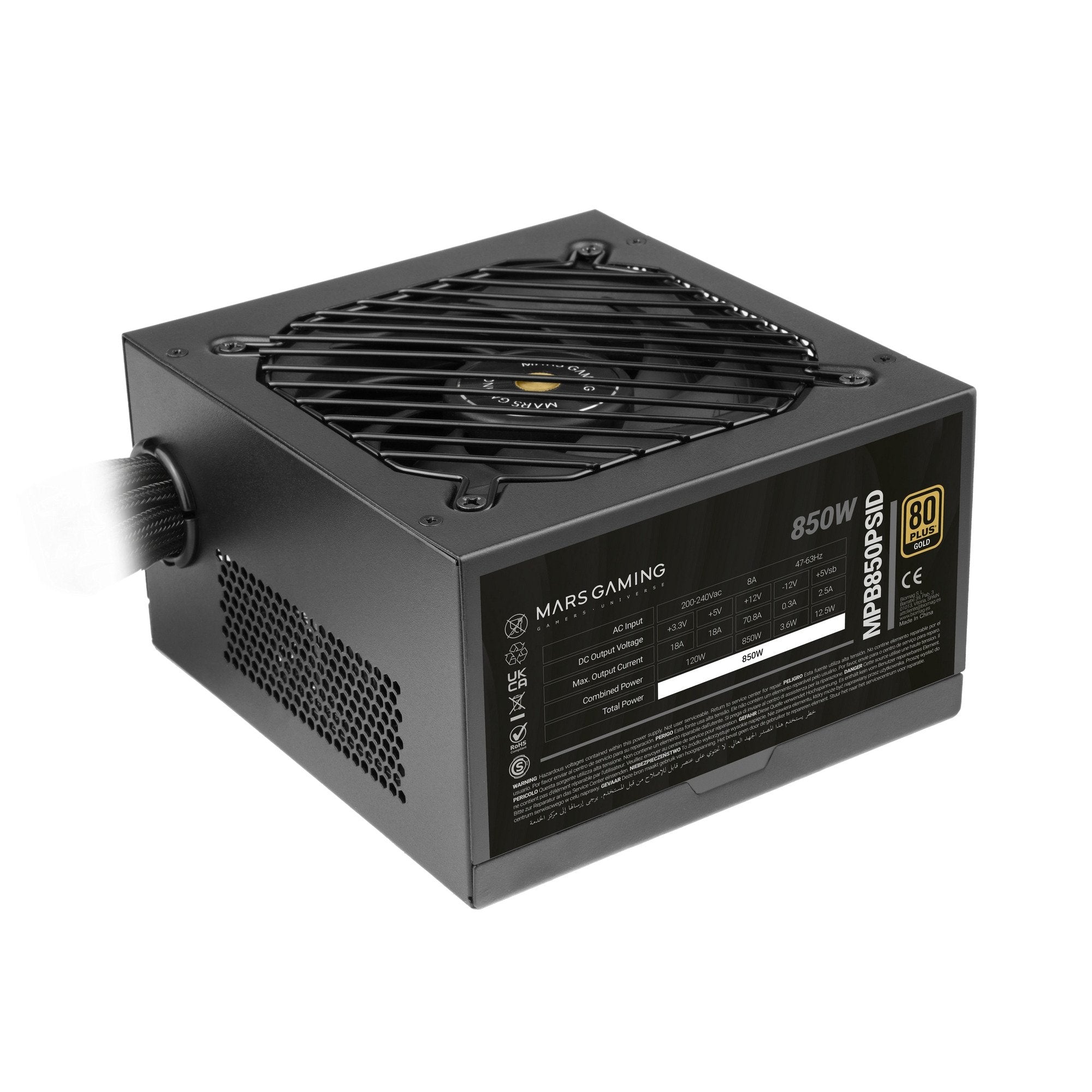 Fuente Mars Gaming 850w Mpb850psid Atx3.1 80+Gold Pfc Activo Pcie5.1 12v-2x6 Dc-Dc Digital Smd Negro