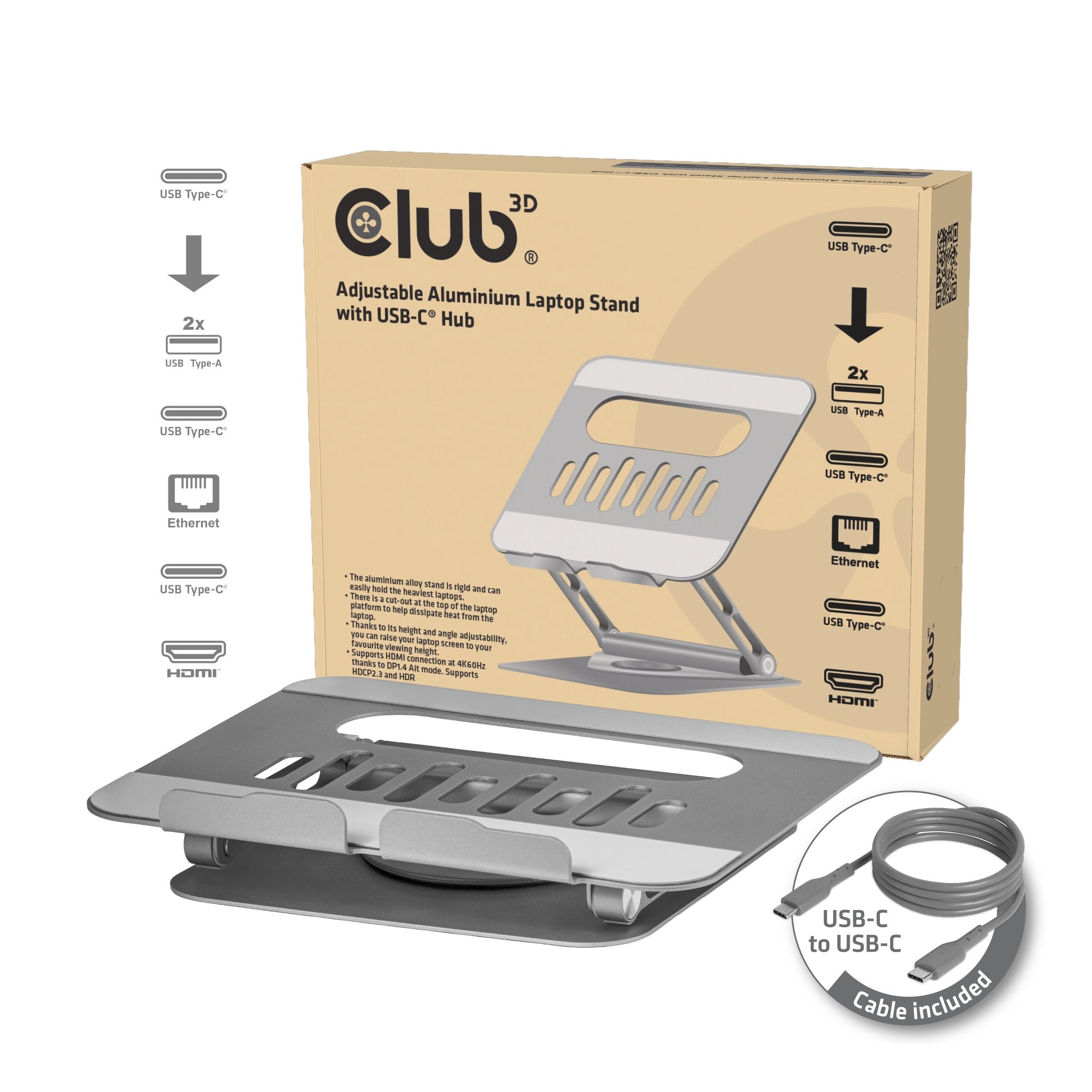 Club3d Laptopmänder Con Usb-C Hub 100w 360° 4k60hz