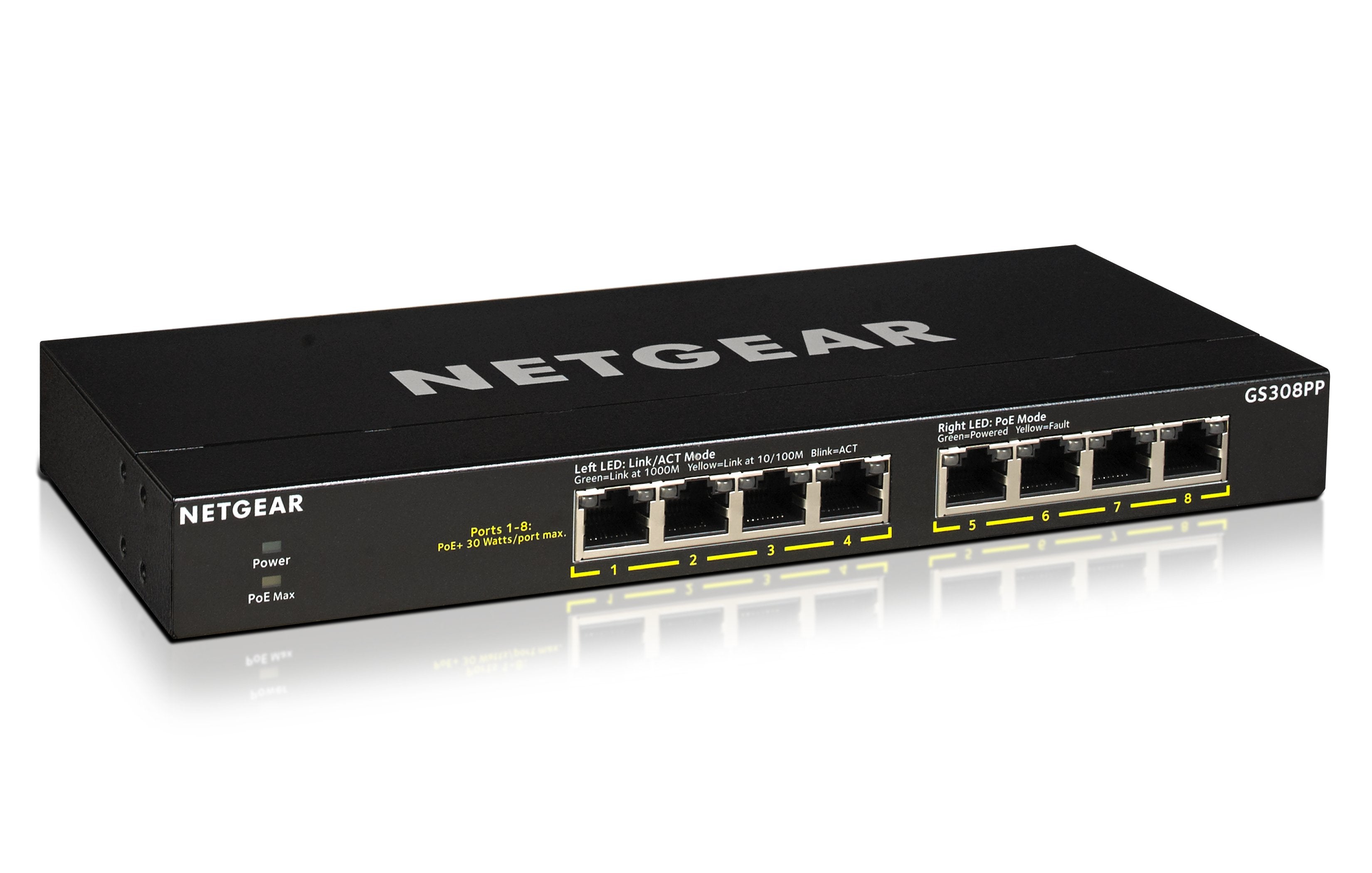 Switch Netgear Gs30 8pp, No Administrado, Gigabit Ethernet (10/100/1000), Bidireccional Completo (Full Duplex), Energía Sobre Ethernet (Poe), Montaje De Pared