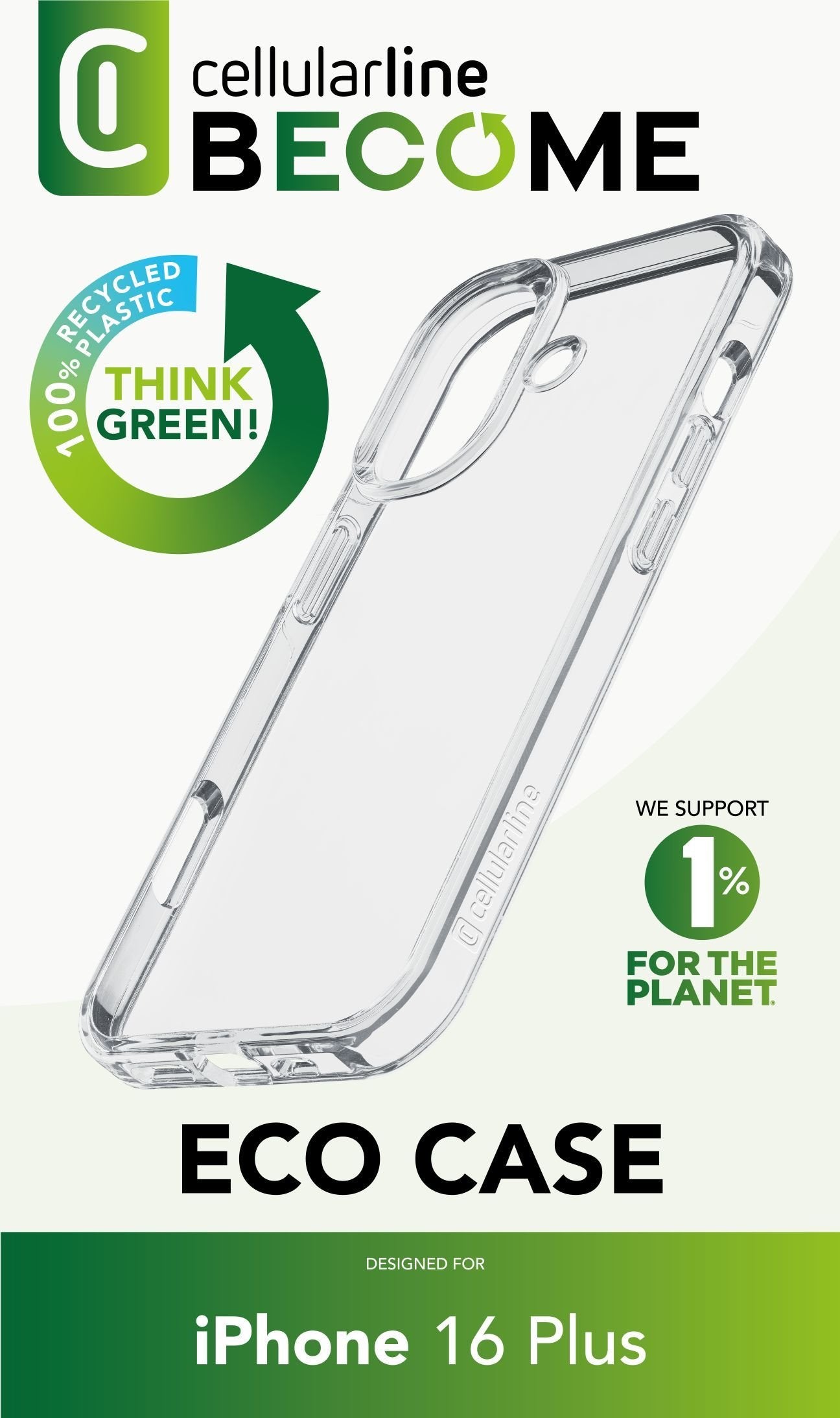 Cellularline Become Eco Case Iphone 16 Plus Clear