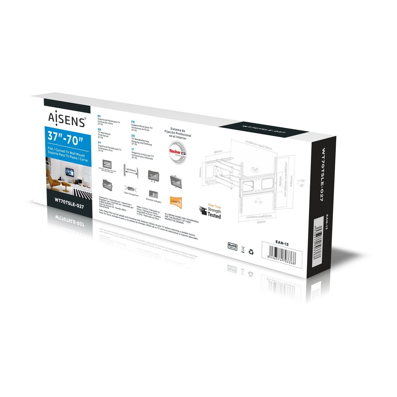 Aisens Soporte De Pared Para Pantallas 37-70'/94-177cm Hasta 50kg Giratorio / Inclinable / Nivelable Vesa Max. 600*400