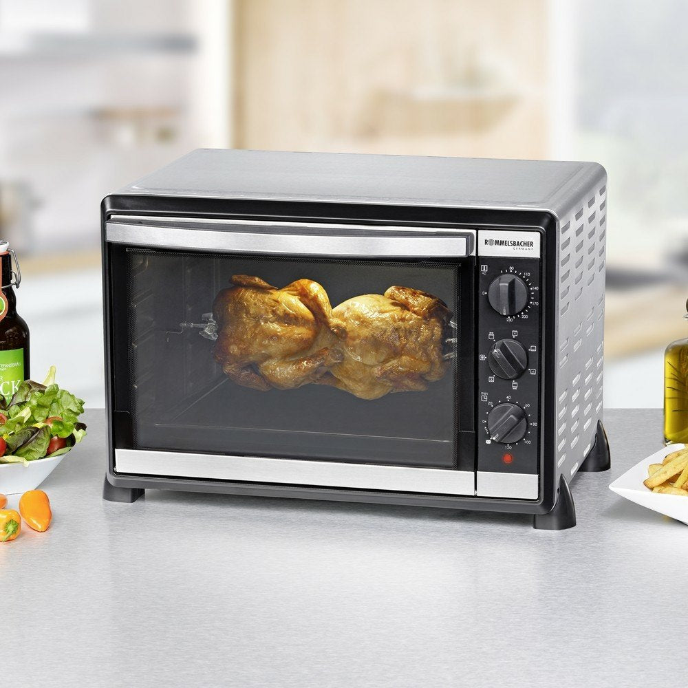 Horno Rommelsbacher Bg 1805/E Tostador Acero Inoxidable Parrilla, Mini Horno Acero Fino/Negro, Acero Inoxidable, Giratorio, 1800 W, 515 Mm, 415 Mm, 360 Mm