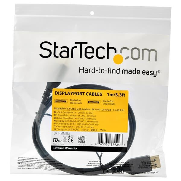 Startech.Com Cable De 1m Displayport 1.4 - Certificado Vesa, 1 M, Displayport, Displayport, Macho, Macho, Oro