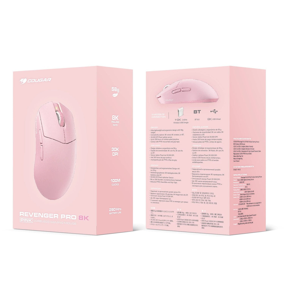 Cougar Gaming Ratón,Revenger Pro 8k, Wireless, Pink